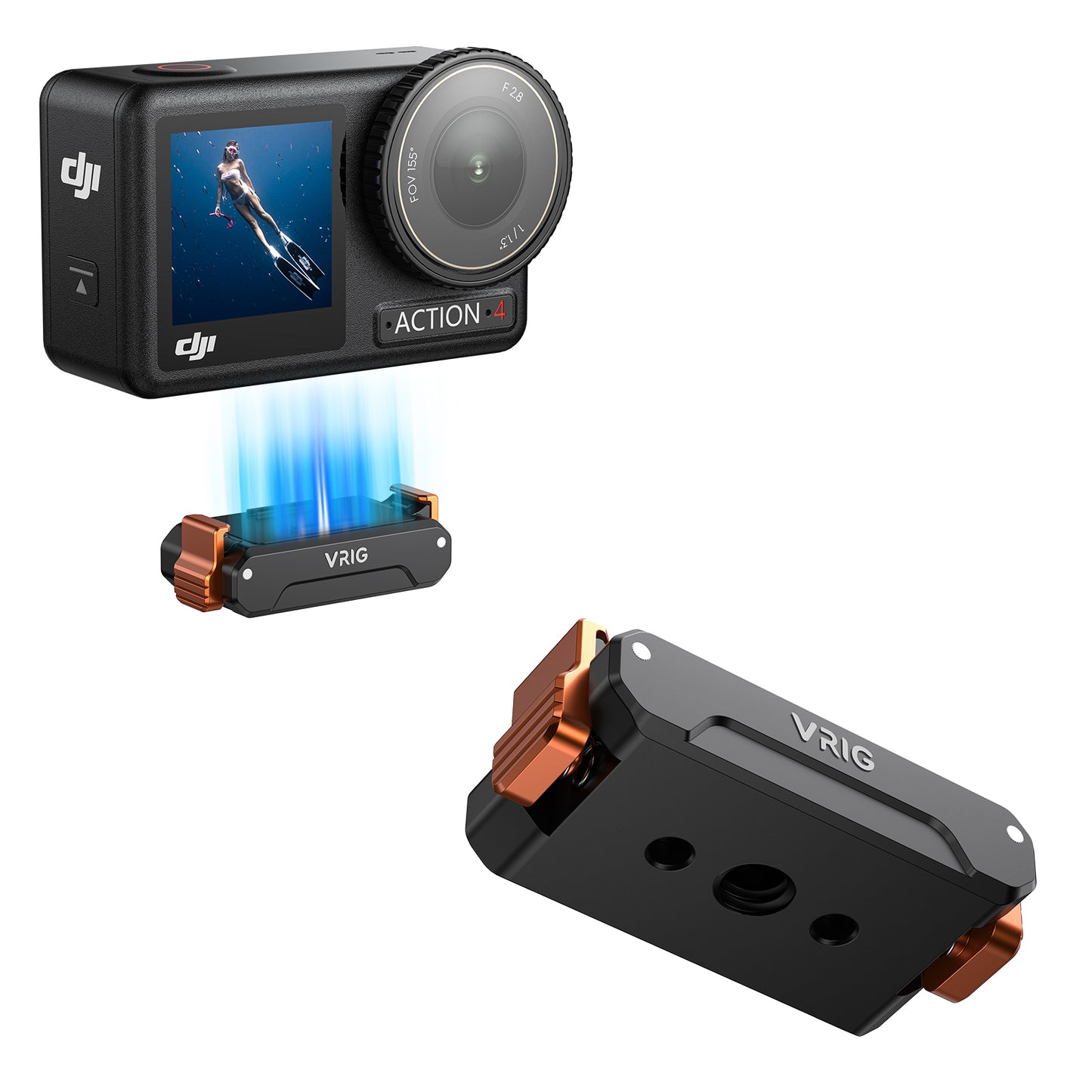 VRIG AC-32 Magnetic Quick Release Adapter Mount for DJI Osmo Action 5 Pro, with 1/4 Screw Hole/Adapter Connection, Aluminum Alloy Bracket Expansion for Osmo Action 4/Action 3 Accessories