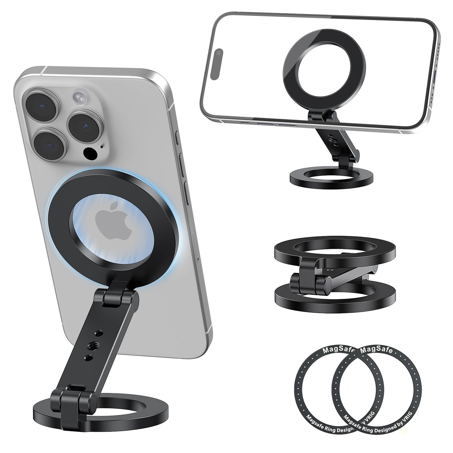 VRIG MG-26 Dual Magnetic Phone Holder Compatiable with Magnetic for iPhone 16 15 14 13 12 Pro Max Plus Series, 1/4" Screw Tripod Mount, Gym Magnetic Phone Stand Travel