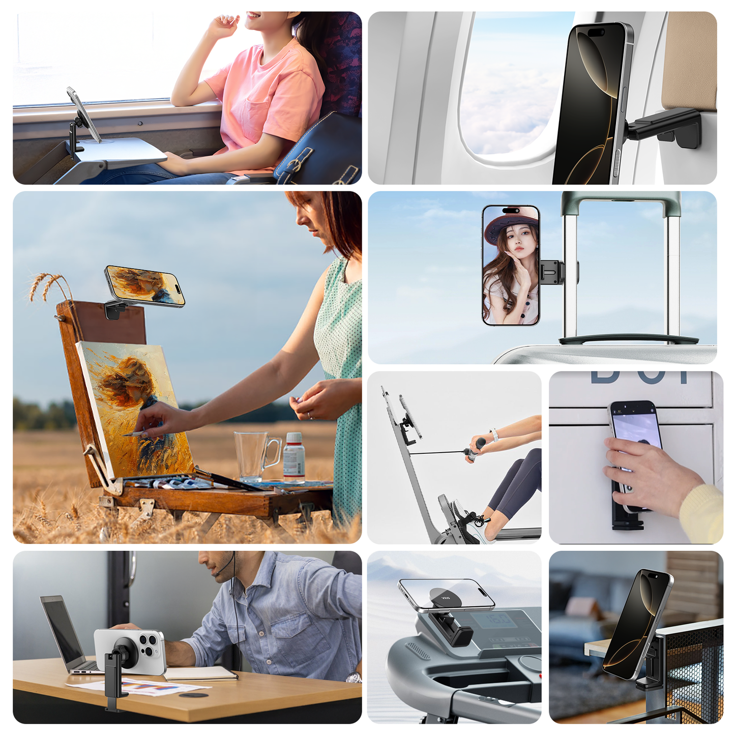 VRIG MG-22 Magnetic Airplane Phone Holder for MagSafe, iPhone 16, 15, 14, 13, 12 & All Phones, Handsfree Phone Mount for Seat Tray Table, Pocket Size Travel Essentials Must Have Accessories for Flying