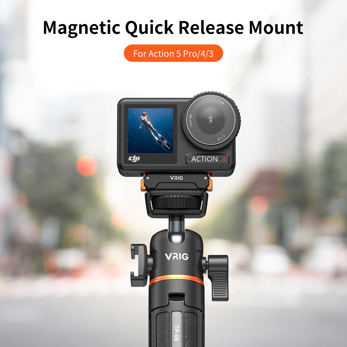 VRIG AC-32 Magnetic Quick Release Adapter Mount for DJI Osmo Action 5 Pro, with 1/4 Screw Hole/Adapter Connection, Aluminum Alloy Bracket Expansion for Osmo Action 4/Action 3 Accessories