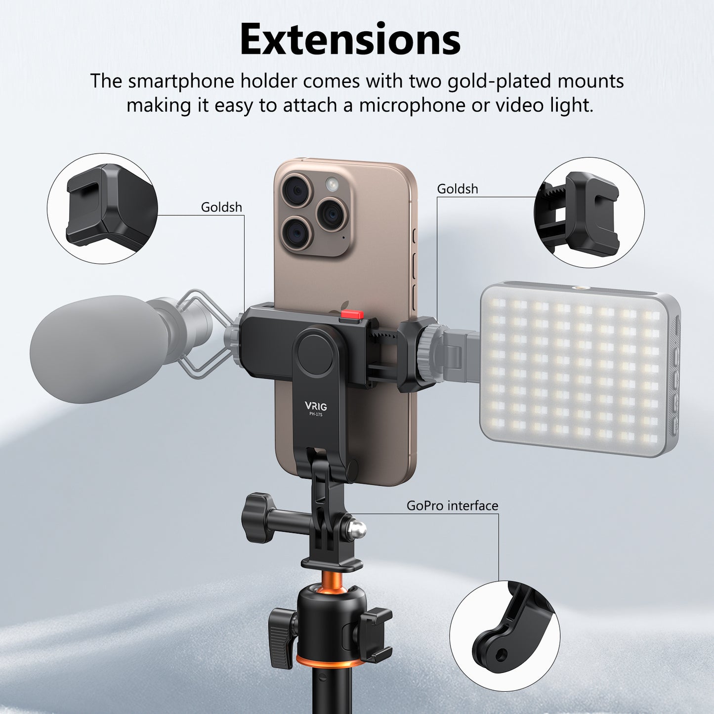 VRIG PH-17S Phone Tripod Mount, New Universal Smartphone Mount Adapte