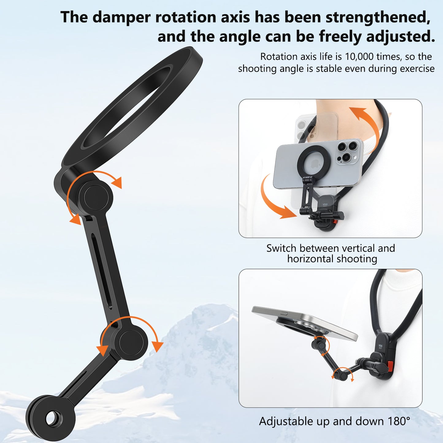 VRIG MG-27 Magnetic Phone Tripod Mount with Action Camera Adapter, Flexible iPhone Tripod Mount Compatible with 16/15/14/13/12 Series