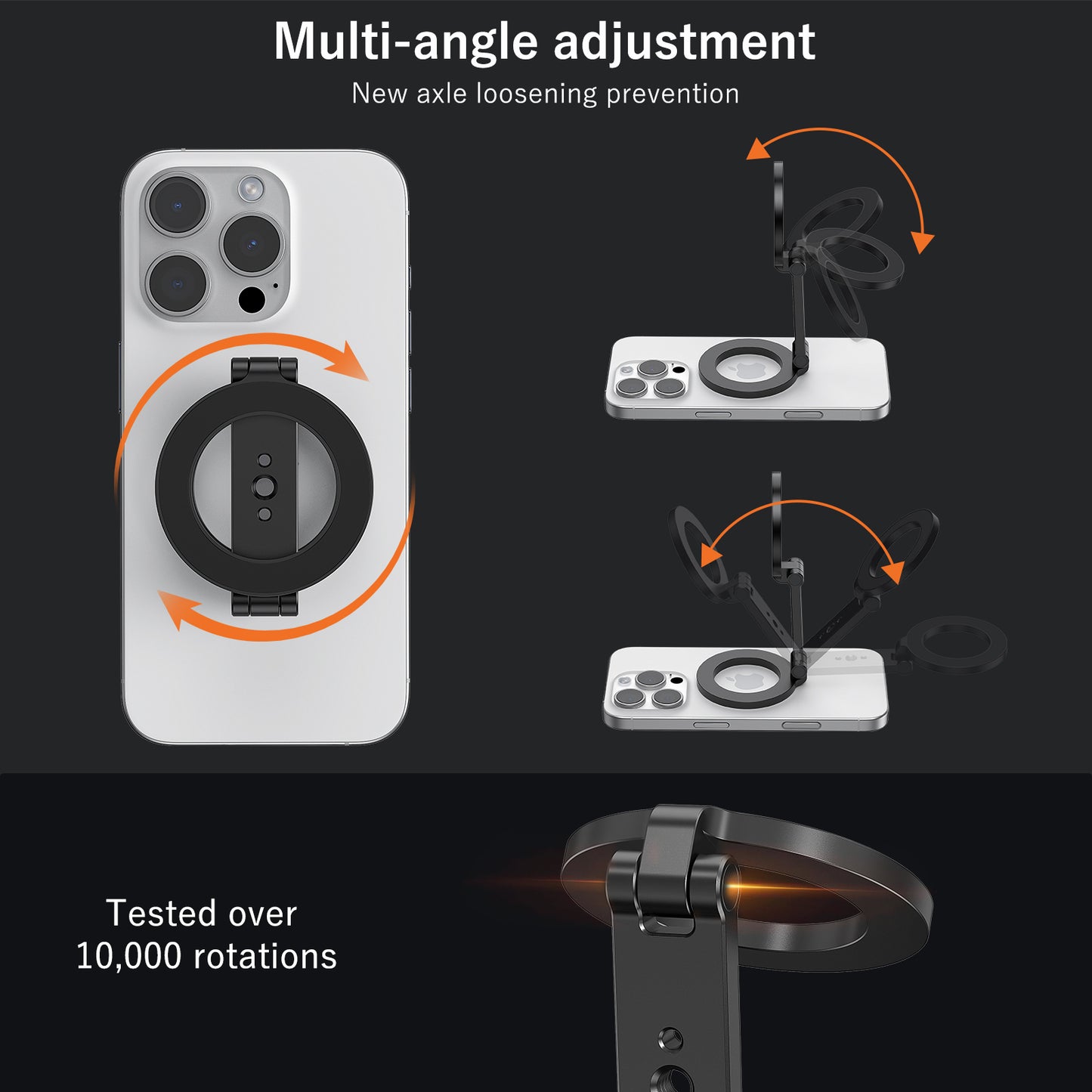 VRIG MG-26 Dual Magnetic Phone Holder Compatiable with Magnetic for iPhone 16 15 14 13 12 Pro Max Plus Series, 1/4" Screw Tripod Mount, Gym Magnetic Phone Stand Travel