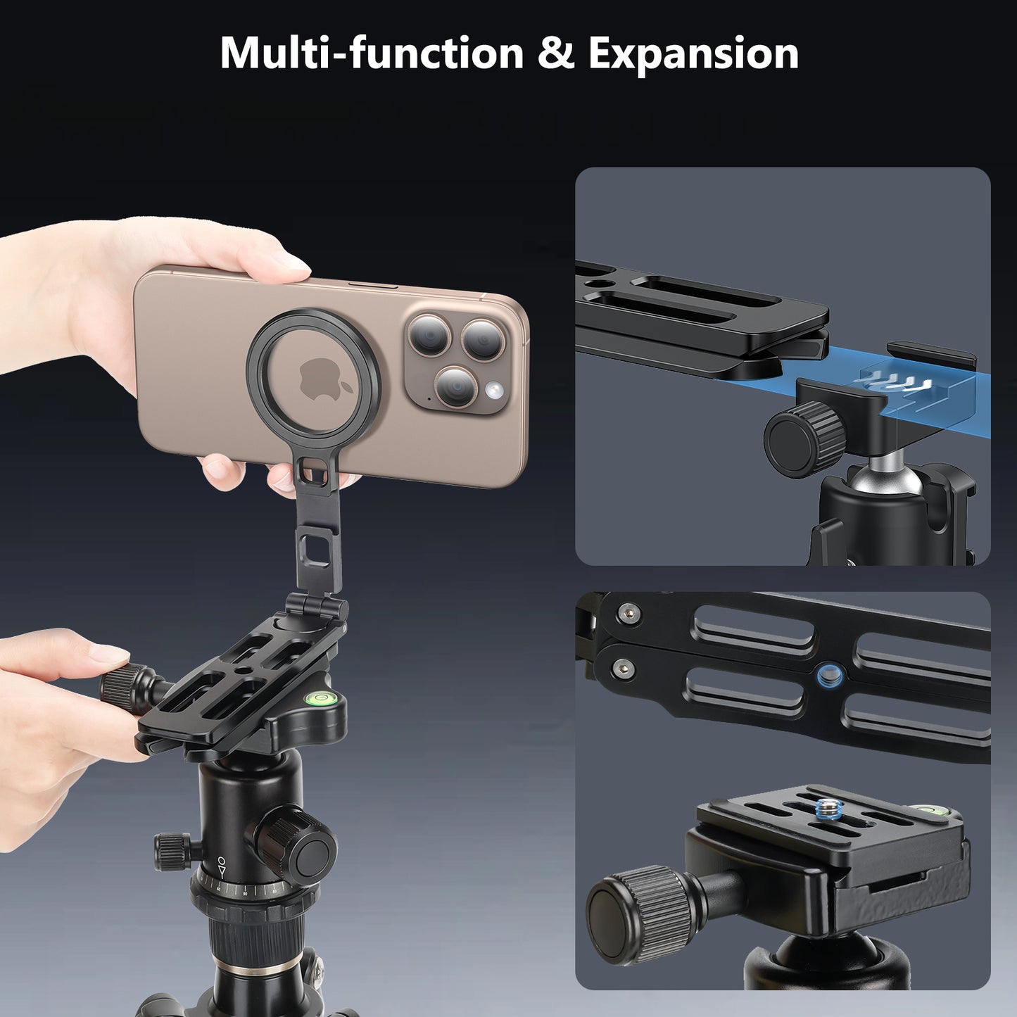 VRIG MG-21 Magnetic Pocket Phone Tripod Foldable Compatible with Magsafe iPhone 15/14/13/12 Plus Pro Max Series, Upgrade Mini Cell Phone Tripod Mount Handle Smartphone Desk Stand Travel All in One