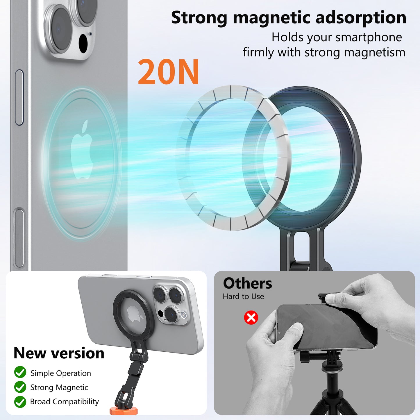 VRIG MG-28 Cold Shoe Phone Mount Holder, Tripod Mount for iPhone Magsafe Magnetic Hot Shoe Camera Adapter with 1/4" Screw Hole for Magsafe Tripod Mount for 16/15/14/13 Series
