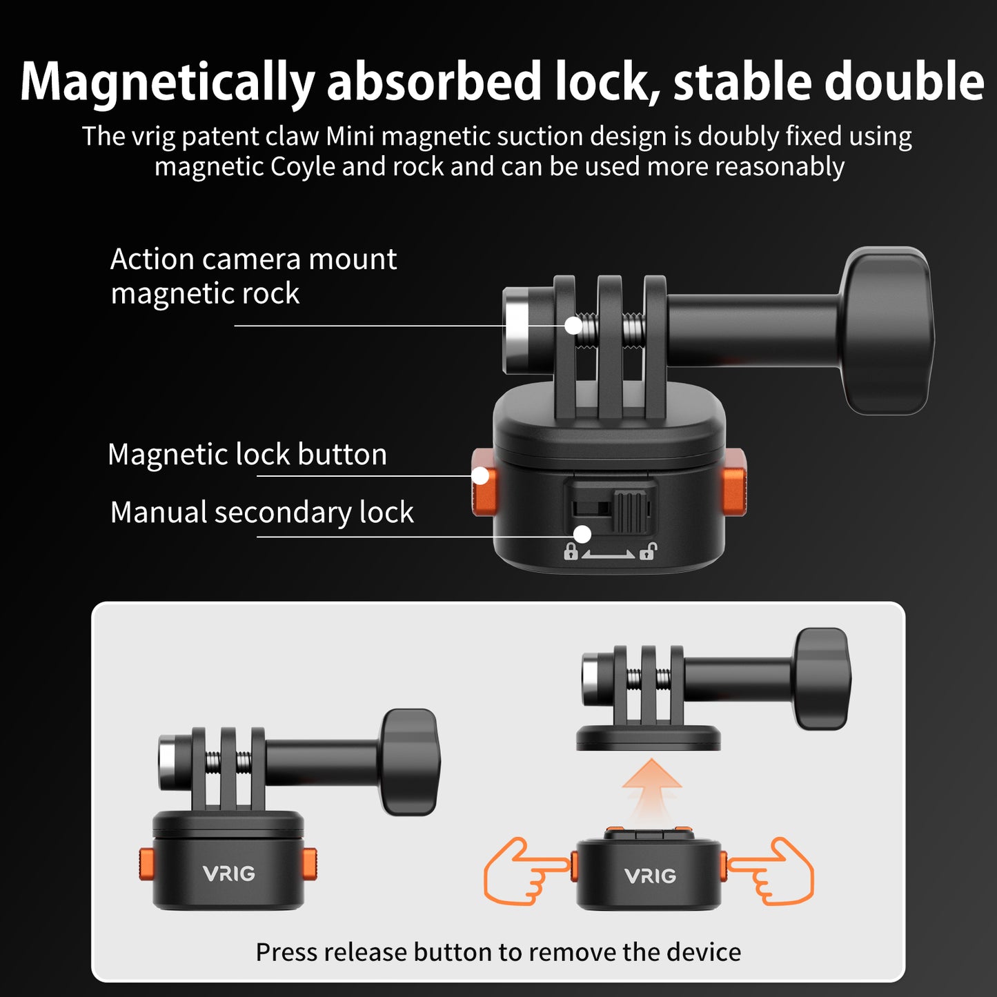 VRIG AC14 Quick Release Base Mount for GoPro, Magnetic Tripod Mount Adapter Compatible withGoPro Hero 13/12/11/10 Black, Akaso, Insta, DJI and More (Magnetic Accessories)