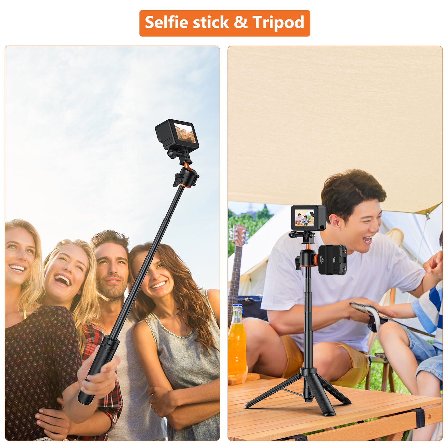 VRIG TP-08S Extension Mini Tripod for Action Camera,360° Ball Head,with Cold Shoe Mount