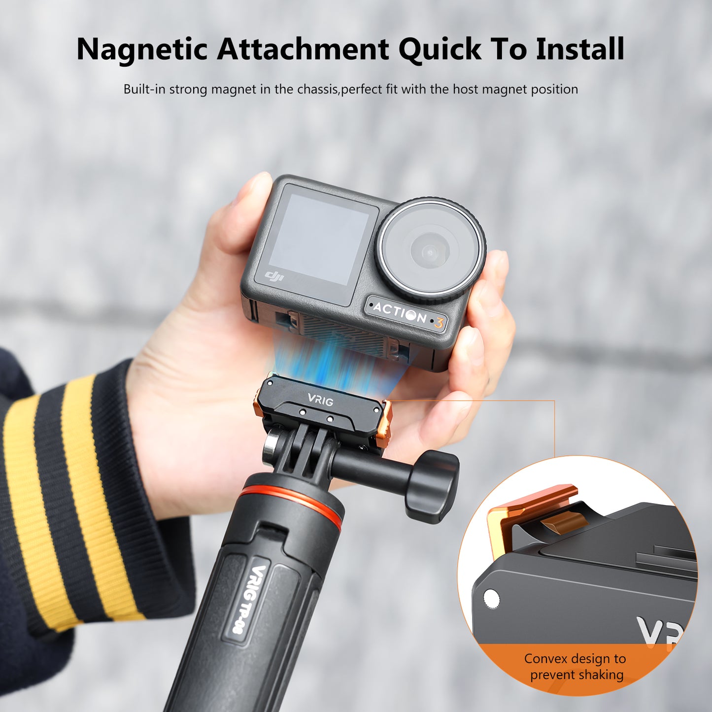 VRIG AC-31 Aluminum Quick Release Mount for DJI OSMO Action 5 Pro/4/3 Magnetic Adapter Mount with 1/4''Screws for DJI Action Accessories