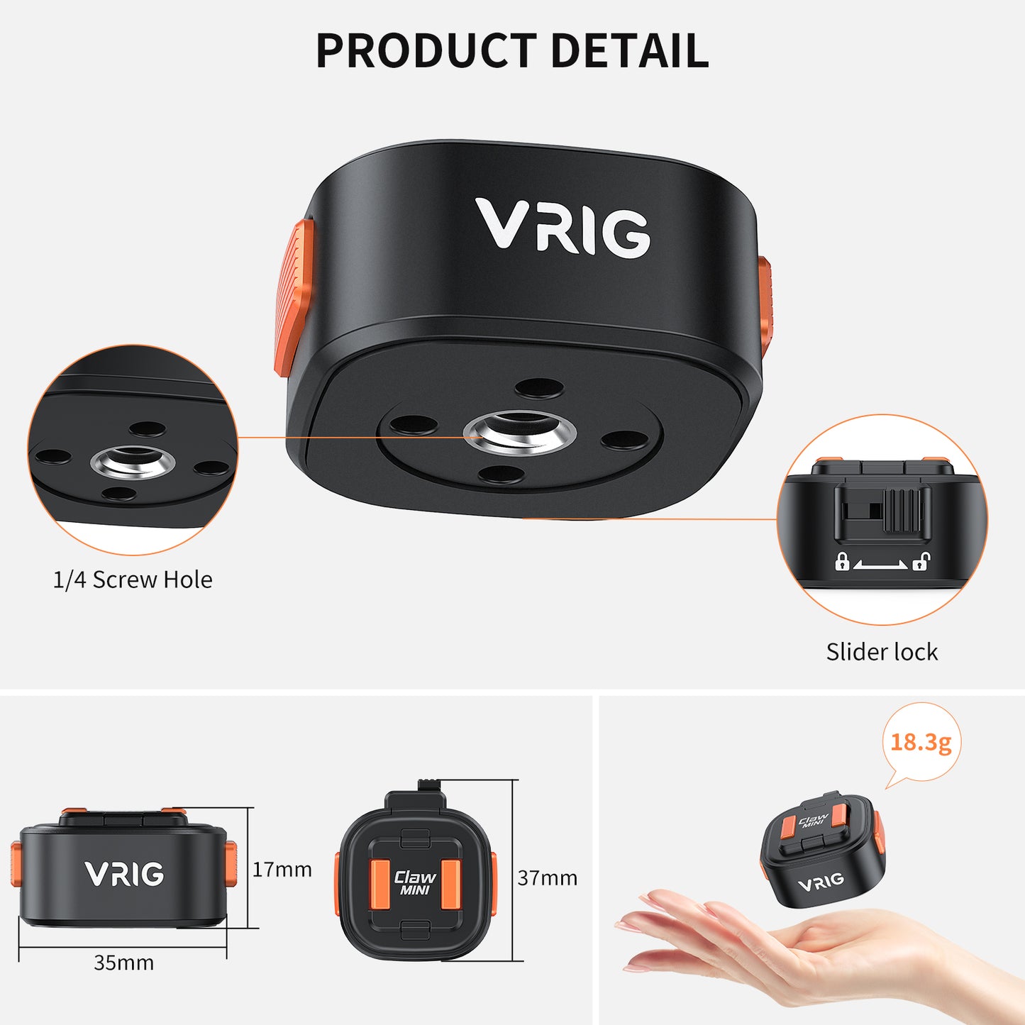 VRIG Claw Mini Quick Release Plate Tripod QR Camera Mount Adapter (1/4 Base)