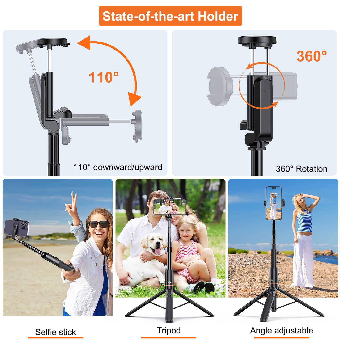 VRIG TP-20 63" Extendable Selfie Stick Tripod,All-in-1 Extendable Cell Phone Tripod Stand with Integrated Remote,Portable,Lightweight,Extendable Phone Tripod for iPhone/Android