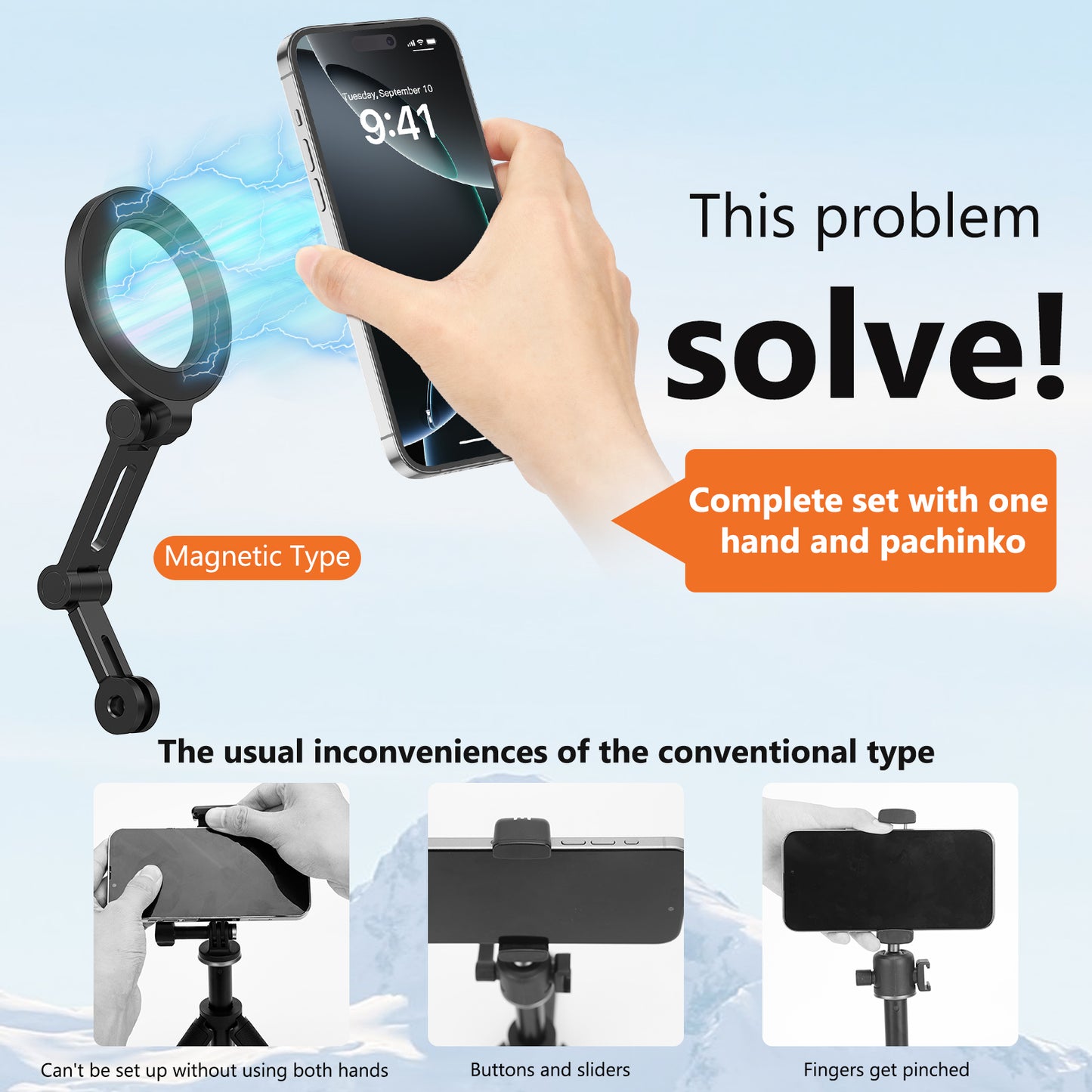 VRIG MG-27 Magnetic Phone Tripod Mount with Action Camera Adapter, Flexible iPhone Tripod Mount Compatible with 16/15/14/13/12 Series