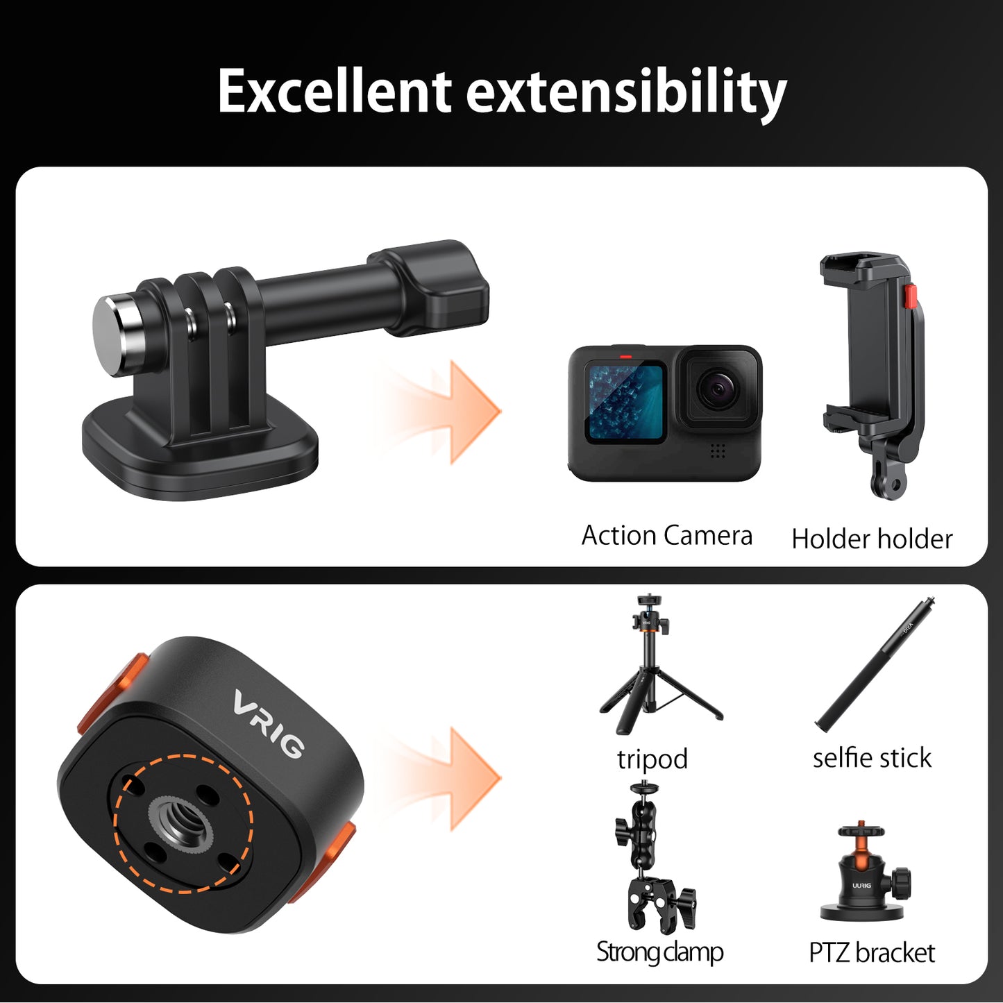 VRIG AC14 Quick Release Base Mount for GoPro, Magnetic Tripod Mount Adapter Compatible withGoPro Hero 13/12/11/10 Black, Akaso, Insta, DJI and More (Magnetic Accessories)
