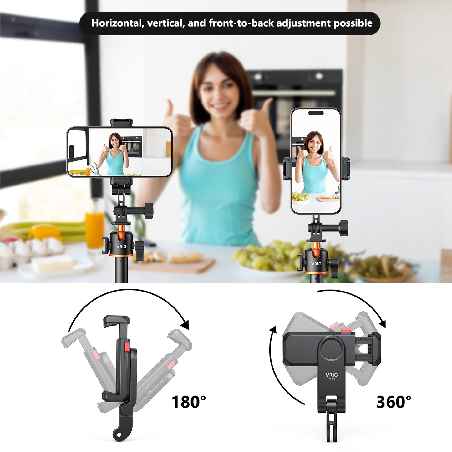 VRIG PH-17S Phone Tripod Mount, New Universal Smartphone Mount Adapte