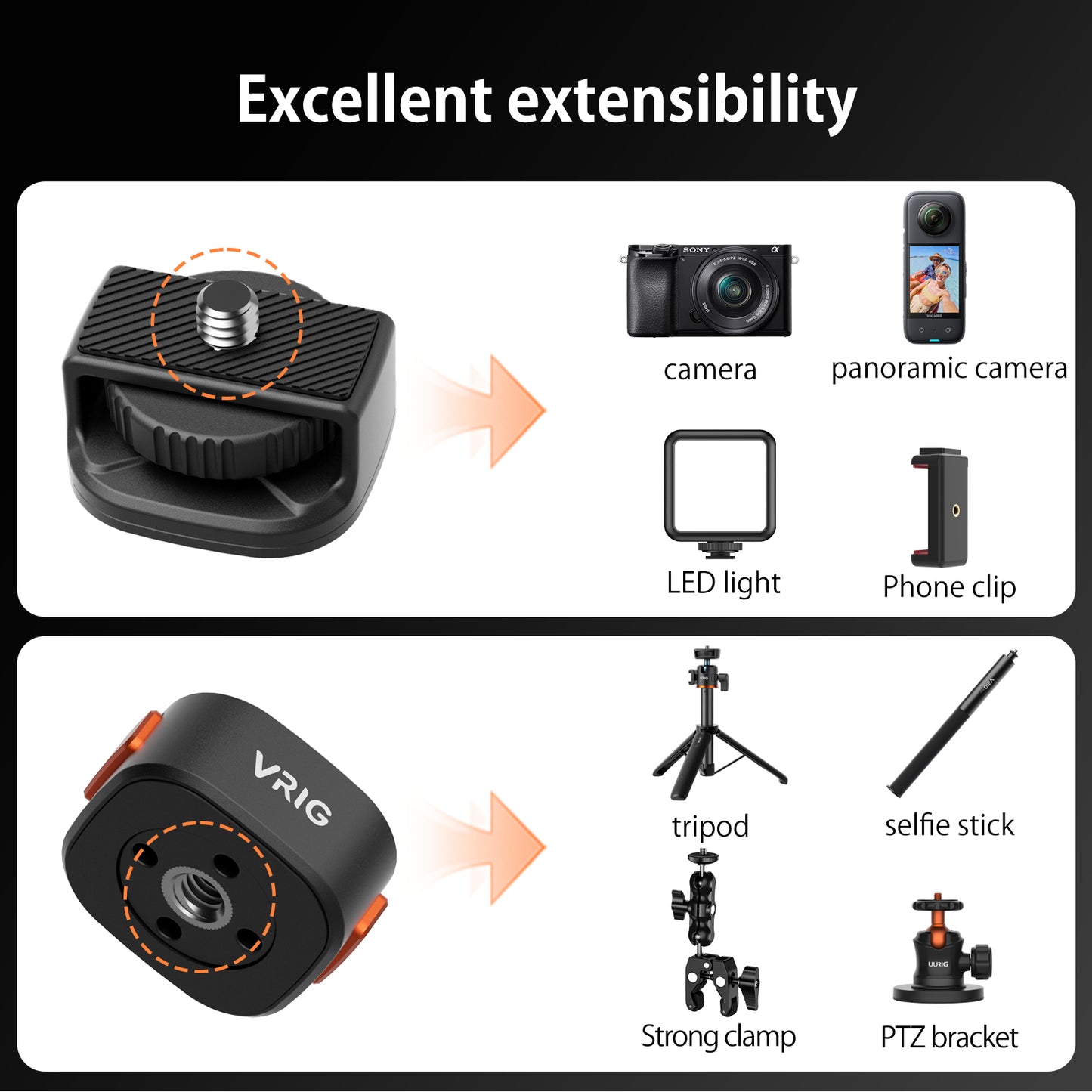 VRIG AC12 Claw Mini Quick Release Plate Tripod QR Camera Mount Adapter, Quick Setup Kit with 1/4'' Screw for Canon/Sony/Nikon Cameras/Zhiyun/Feiyu/DJI/Moza Stablizers Switch Between Tripod/Monopod/Slider