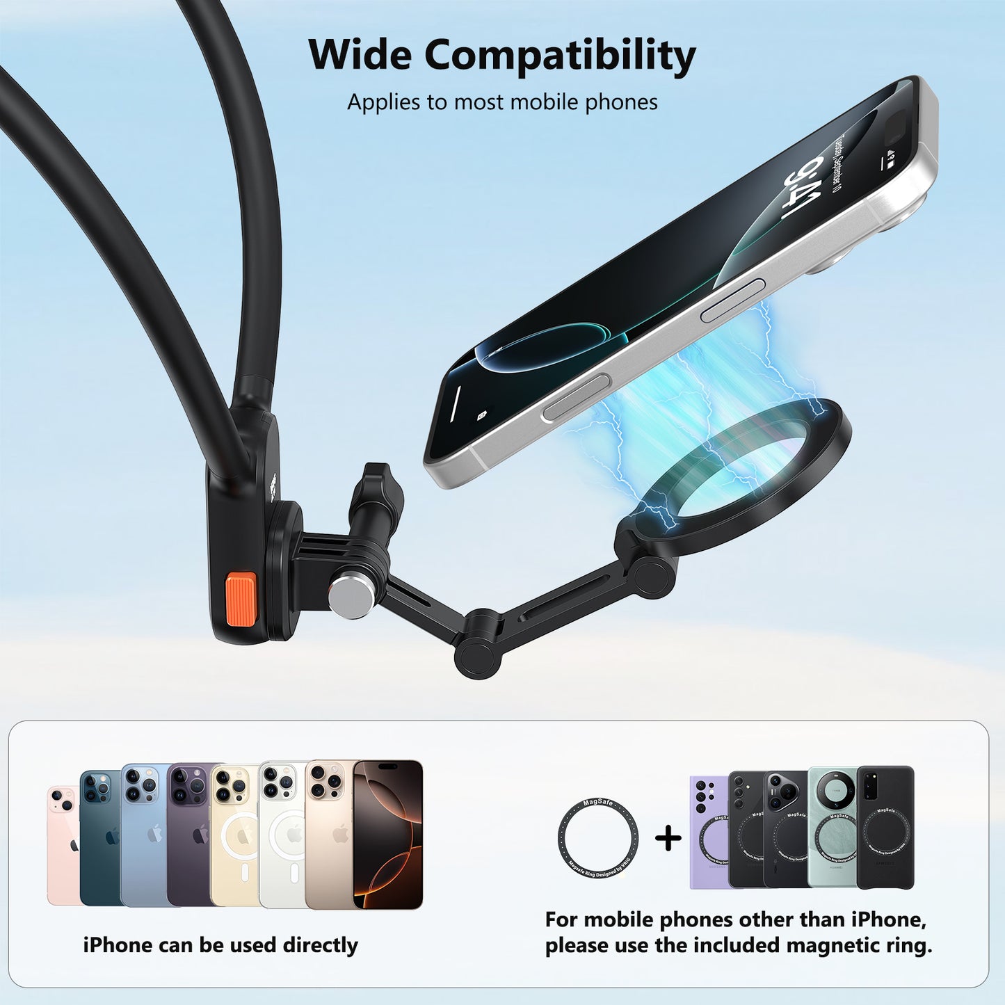 VRIG MG-27 Magnetic Phone Tripod Mount with Action Camera Adapter, Flexible iPhone Tripod Mount Compatible with 16/15/14/13/12 Series