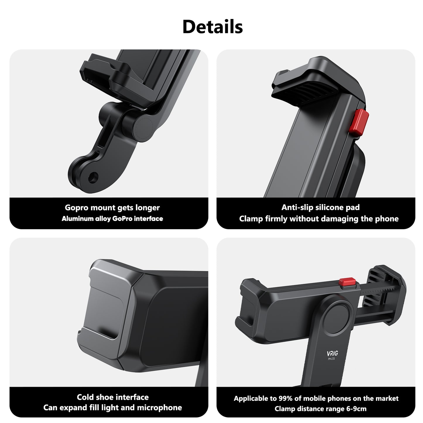 VRIG PH-17S Phone Tripod Mount, New Universal Smartphone Mount Adapte