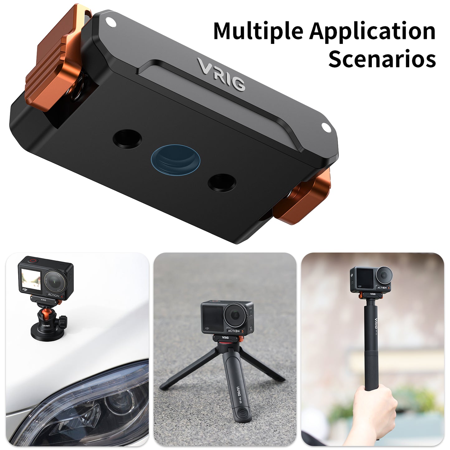VRIG AC-32 Magnetic Quick Release Adapter Mount for DJI Osmo Action 5 Pro, with 1/4 Screw Hole/Adapter Connection, Aluminum Alloy Bracket Expansion for Osmo Action 4/Action 3 Accessories