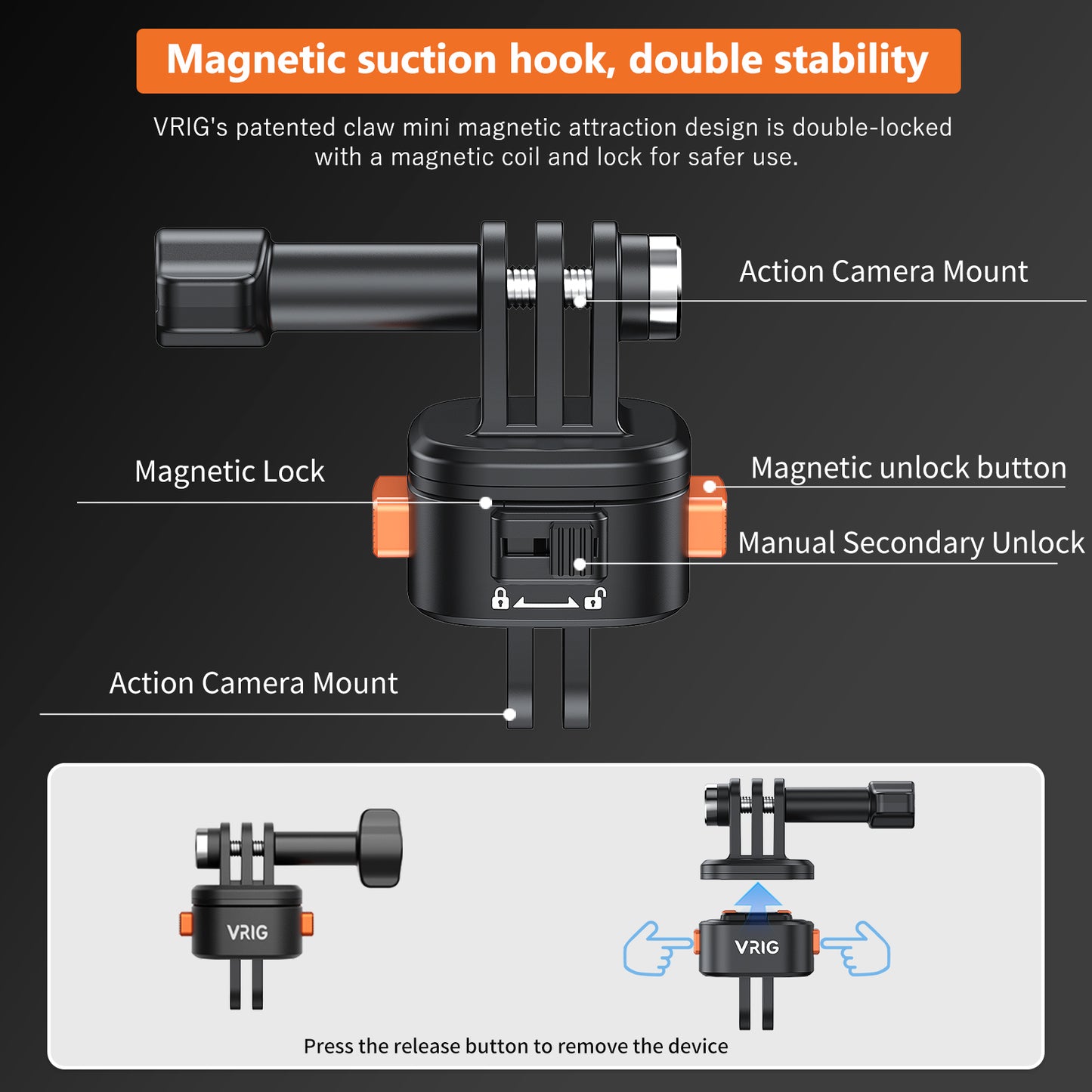VRIG AC13 Quick Release Base Mount for GoPro, Magnetic Tripod Mount Adapter Compatible withGoPro Hero 13/12/11/10 Black, Akaso, Insta, DJI and More (Magnetic Accessories)
