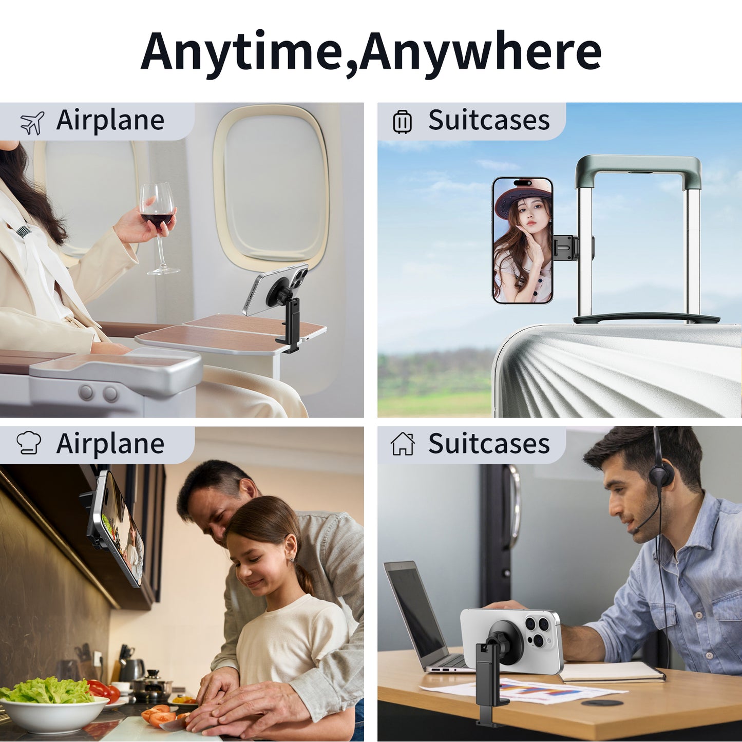 VRIG MG-22 Magnetic Airplane Phone Holder for MagSafe, iPhone 16, 15, 14, 13, 12 & All Phones, Handsfree Phone Mount for Seat Tray Table, Pocket Size Travel Essentials Must Have Accessories for Flying