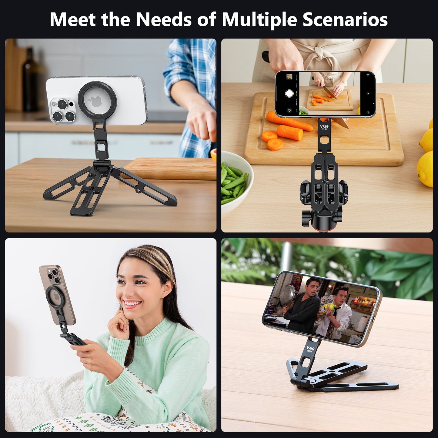 VRIG MG-21 Magnetic Pocket Phone Tripod Foldable Compatible with Magsafe iPhone 15/14/13/12 Plus Pro Max Series, Upgrade Mini Cell Phone Tripod Mount Handle Smartphone Desk Stand Travel All in One