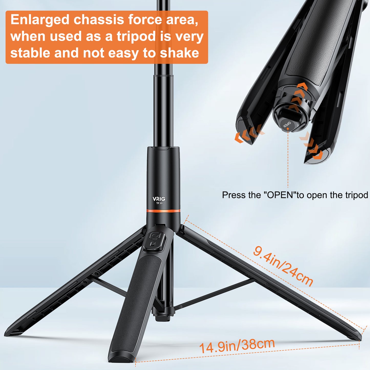 VRIG TP-20 63" Extendable Selfie Stick Tripod,All-in-1 Extendable Cell Phone Tripod Stand with Integrated Remote,Portable,Lightweight,Extendable Phone Tripod for iPhone/Android