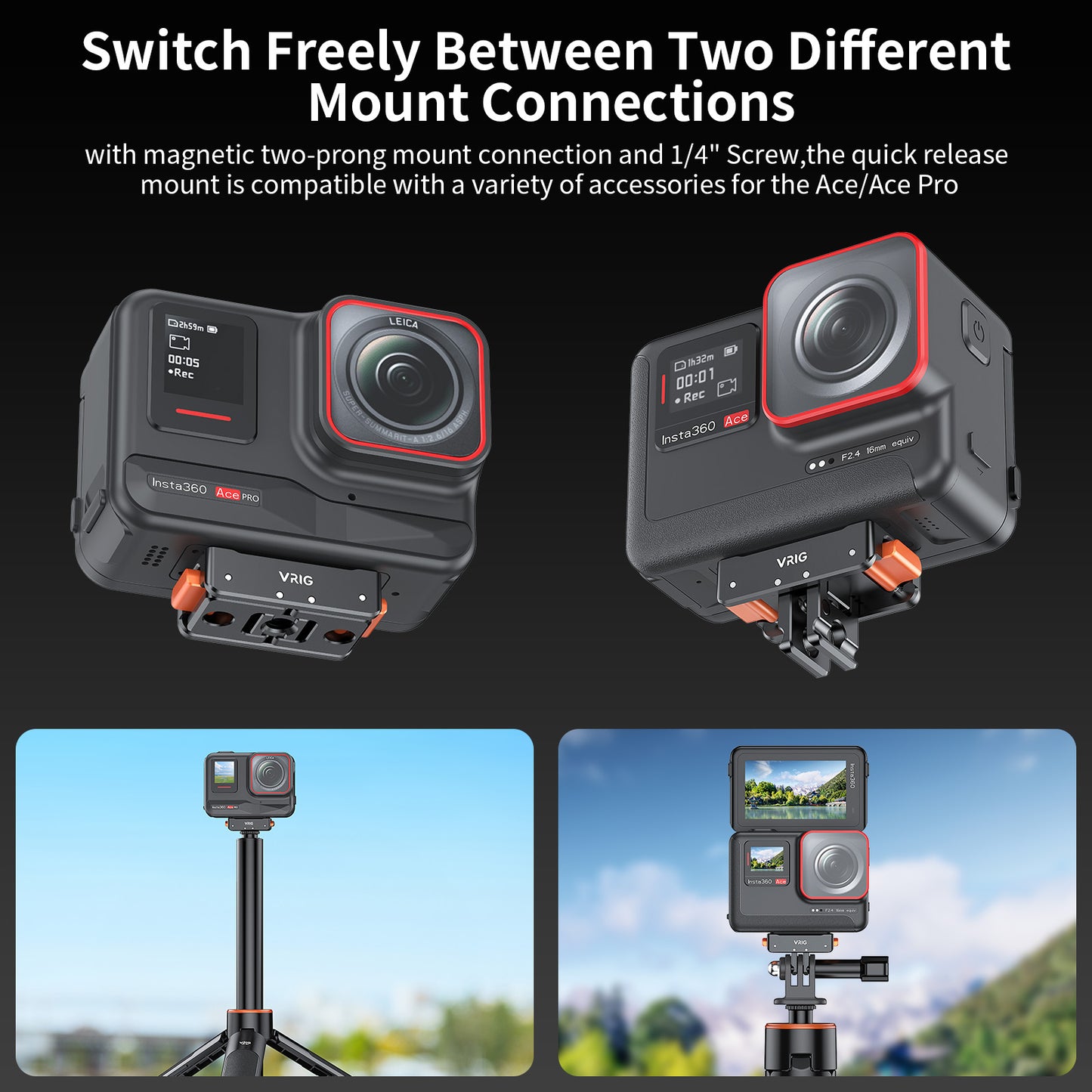 VRIG Magnetic Metal Quick Release Mount for Insta360 ACE PRO/ACE/X3/X4