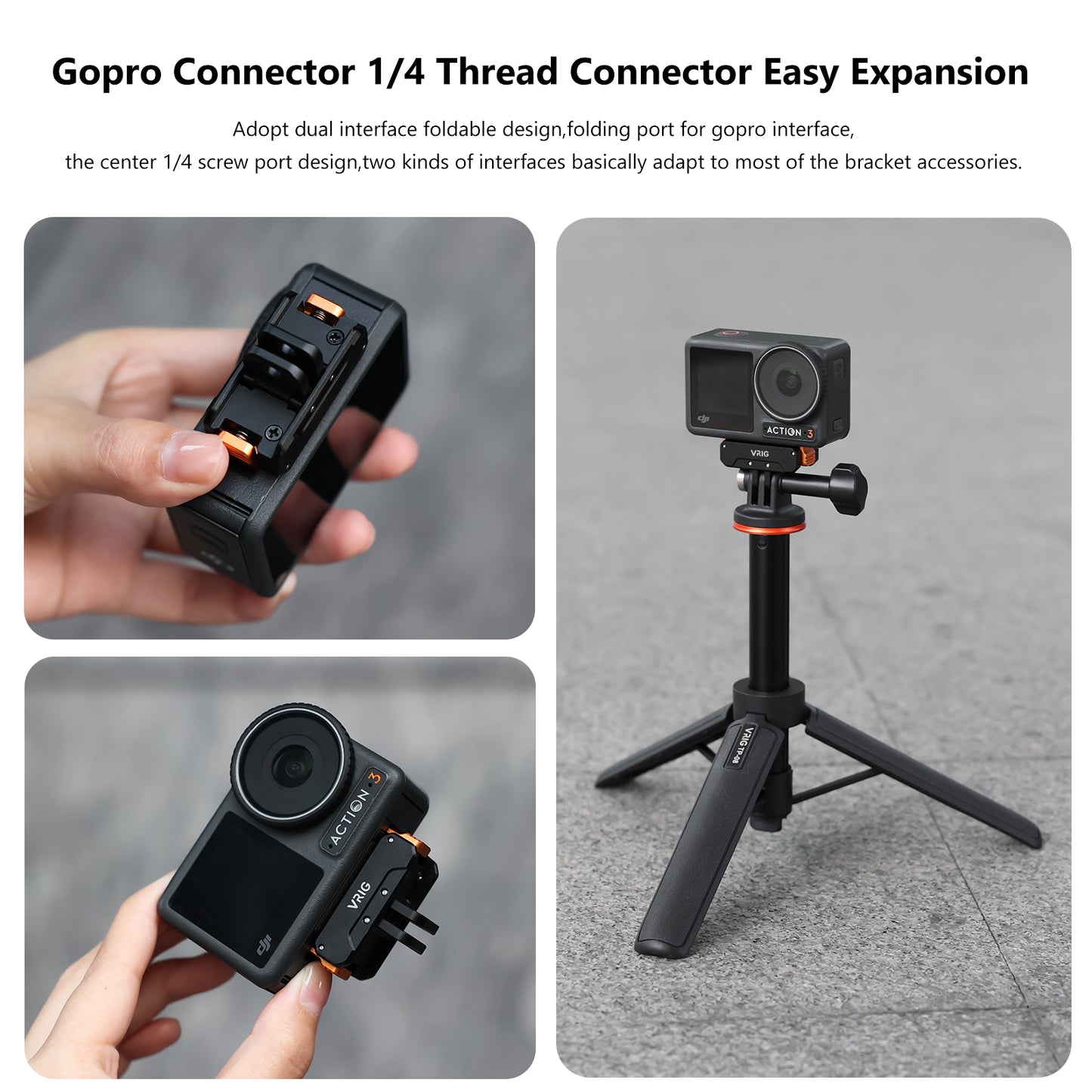 VRIG AC-31 Aluminum Quick Release Mount for DJI OSMO Action 5 Pro/4/3 Magnetic Adapter Mount with 1/4''Screws for DJI Action Accessories