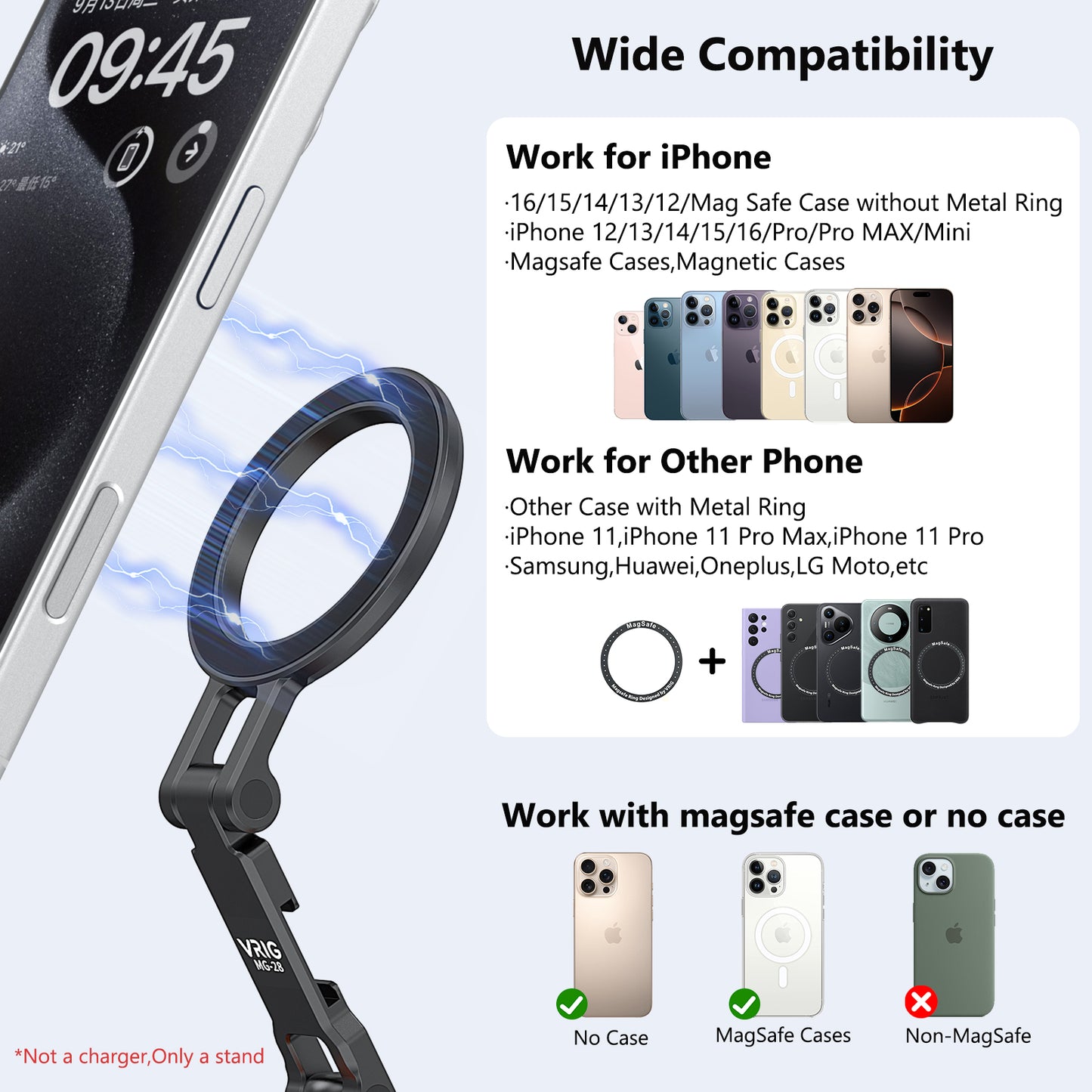 VRIG MG-28 Cold Shoe Phone Mount Holder, Tripod Mount for iPhone Magsafe Magnetic Hot Shoe Camera Adapter with 1/4" Screw Hole for Magsafe Tripod Mount for 16/15/14/13 Series