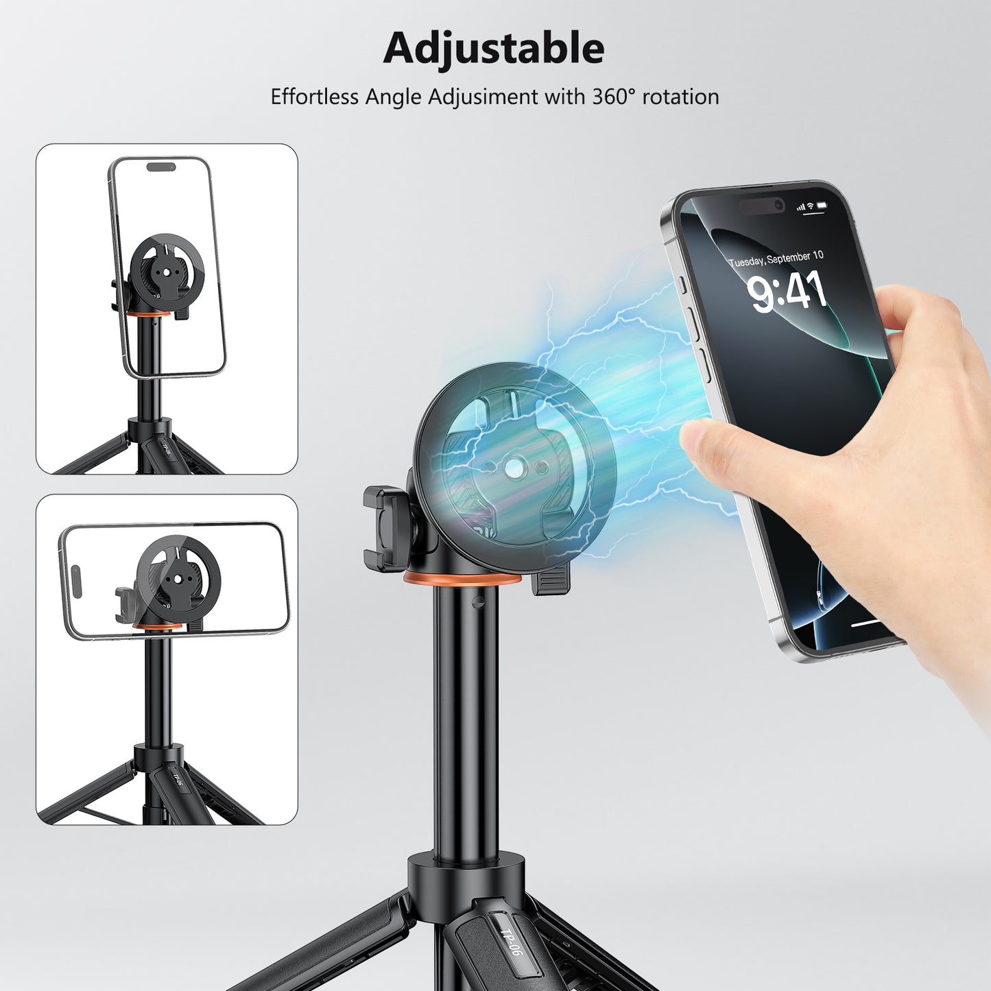 VRIG MG-24 Magnetic Phone Tripod Mount Adapter with Adhesive Magnetic Ring Compatible with MagSafe iPhone 15 Pro Max 15 Plus 14 13 12, 1/4" Thread for iPhone Video Recording Selfie Stick Ring Light