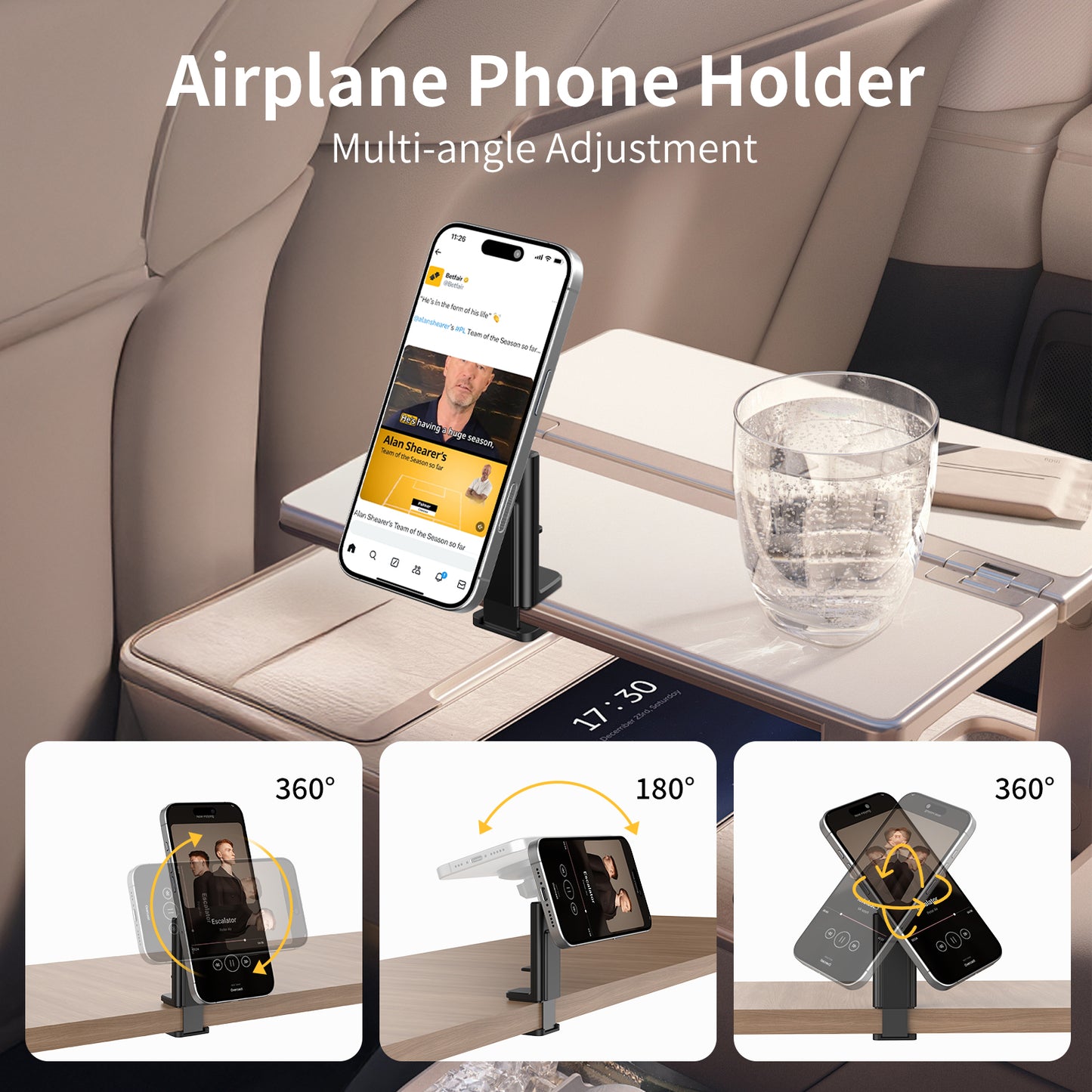 VRIG MG-22 Magnetic Airplane Phone Holder for MagSafe, iPhone 16, 15, 14, 13, 12 & All Phones, Handsfree Phone Mount for Seat Tray Table, Pocket Size Travel Essentials Must Have Accessories for Flying