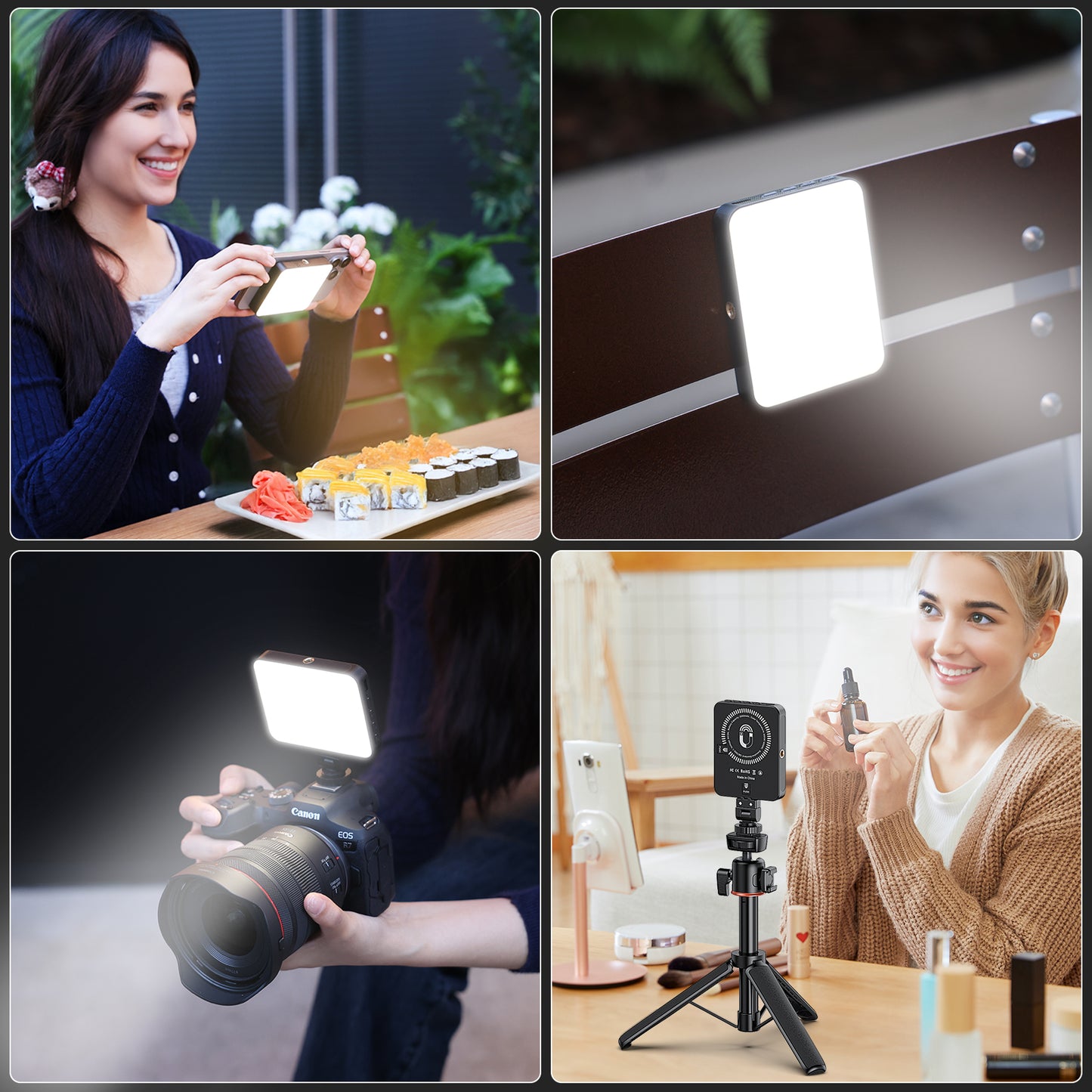 VRIG FD-128 Selfie Light Cell Phone, 128LED Rechargeable Cold Boat Clip1/4 Screw Holes, 3000K–6500K 3 Light Modes, Portable Photo Light for Cell Phone/Laptop/Tablet Black