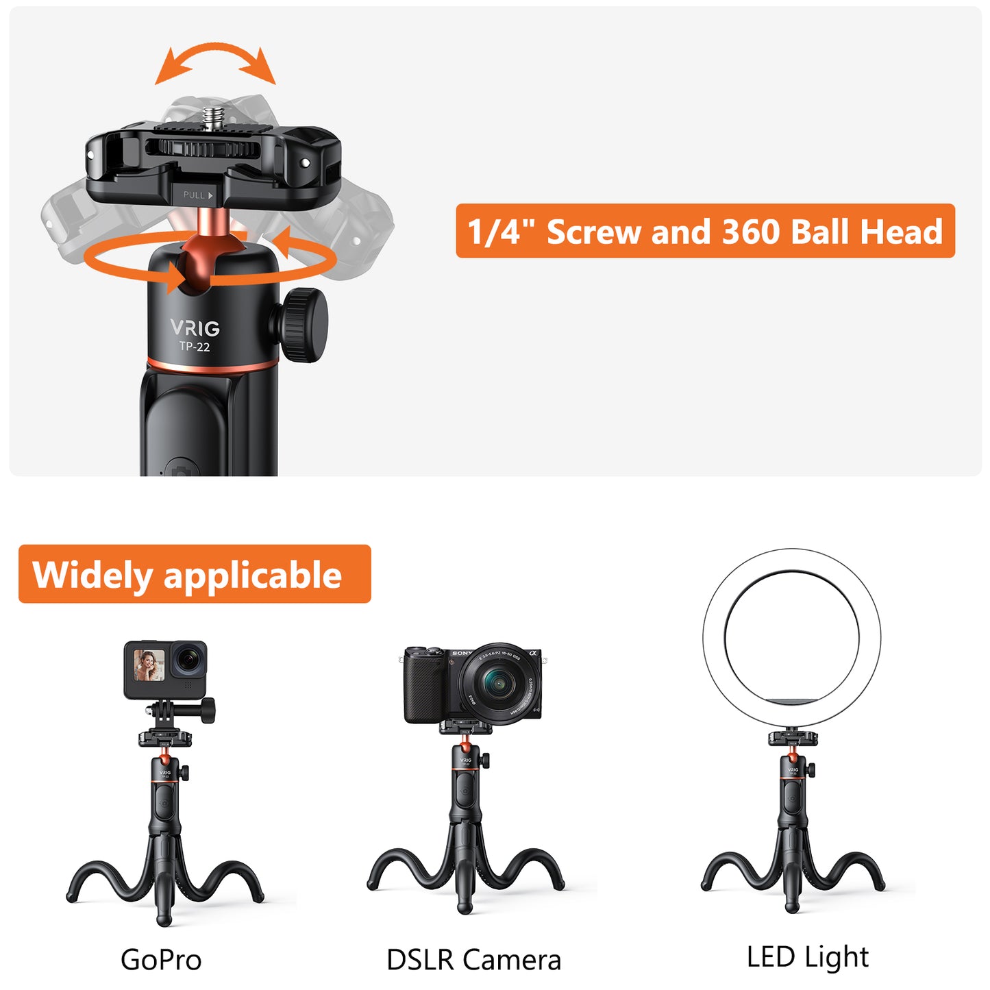 VRIG tp-22 Flexible Tripod with Remote, Camera Tripod Stand with Hidden Phone Holder