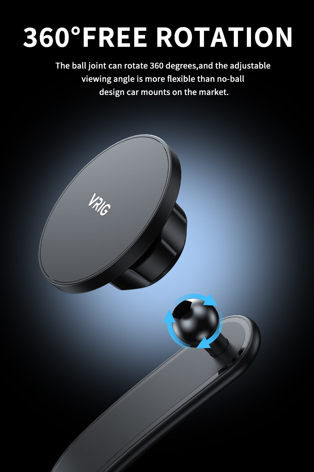 VRIG MG-25 Car Mount, Magnetic Phone Holder for Car with Suction Cup, 34 Ultra-Strong Magnets, Bendable Memory Aluminum Alloy Arm for Dashboard and Windshield, Fit for All Car Types