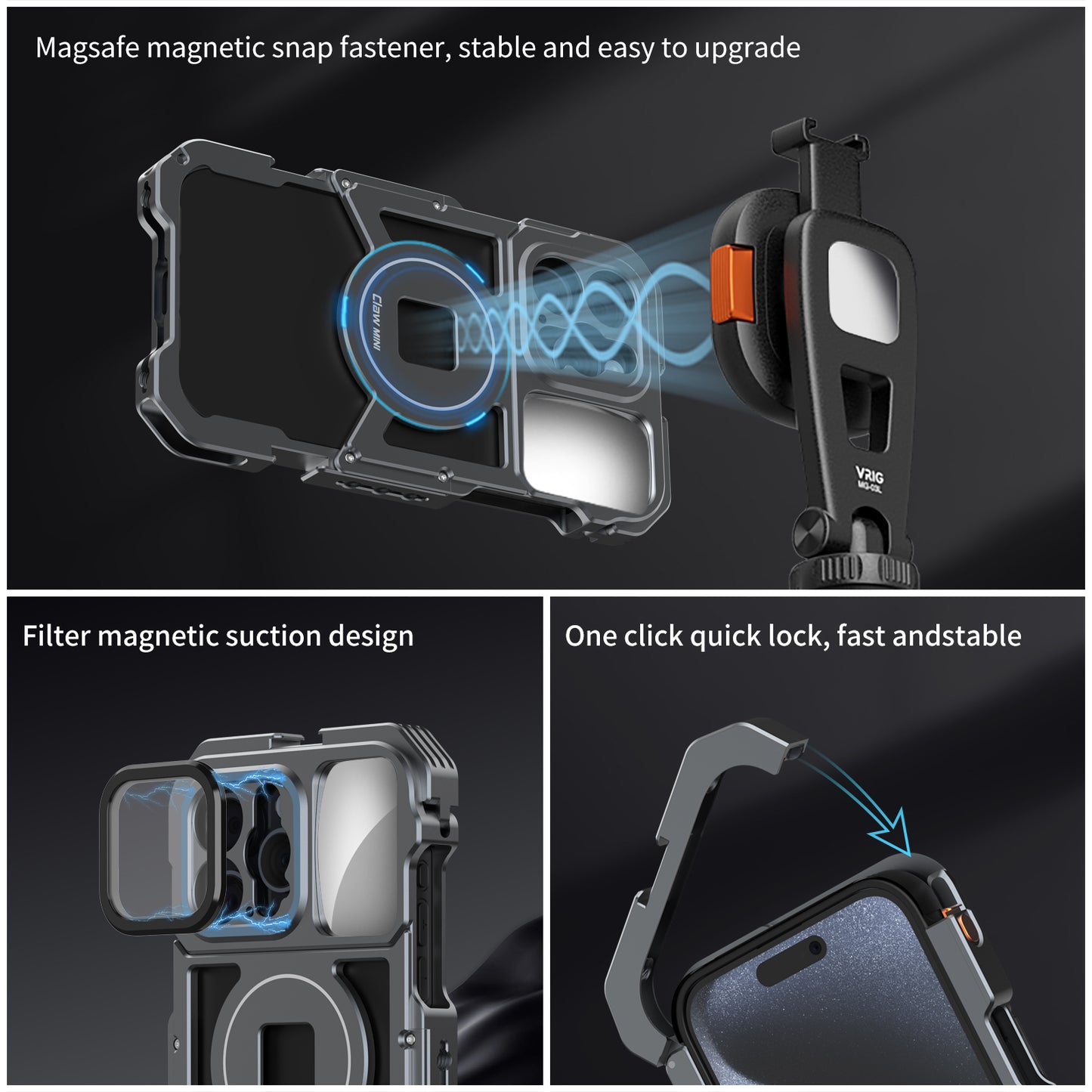 VRIG IPhone15 Promax All Metal Mobile Phone Rabbit cage Handheld Horizontal and Vertical Shooting Bracket stabilizer for Photography Professional Anti Shake Assistant Multifunctional Expansion Handle