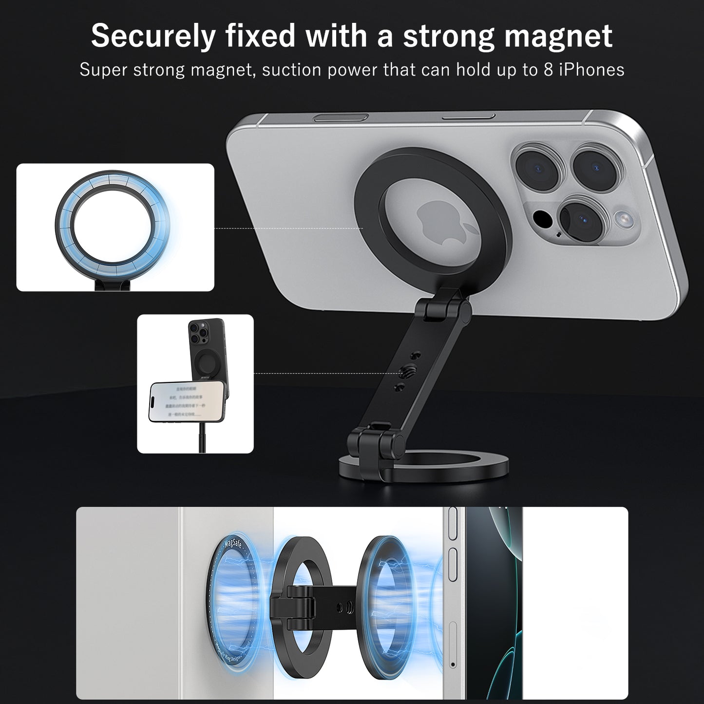VRIG MG-26 Dual Magnetic Phone Holder Compatiable with Magnetic for iPhone 16 15 14 13 12 Pro Max Plus Series, 1/4" Screw Tripod Mount, Gym Magnetic Phone Stand Travel