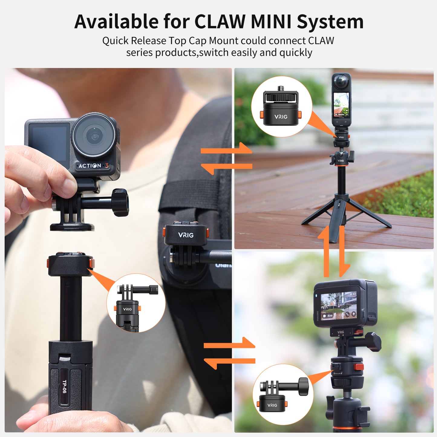 VRIG Claw Mini Quick Release Plate Tripod QR Camera Mount Adapter (1/4 Base)