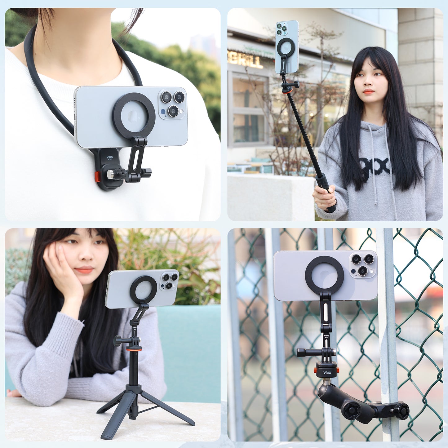 VRIG MG-27 Magnetic Phone Tripod Mount with Action Camera Adapter, Flexible iPhone Tripod Mount Compatible with 16/15/14/13/12 Series