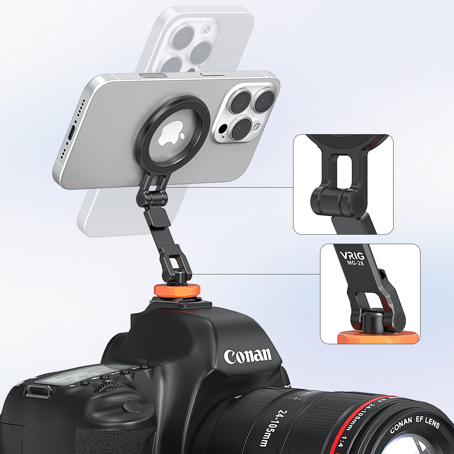 VRIG MG-28 Cold Shoe Phone Mount Holder, Tripod Mount for iPhone Magsafe Magnetic Hot Shoe Camera Adapter with 1/4" Screw Hole for Magsafe Tripod Mount for 16/15/14/13 Series