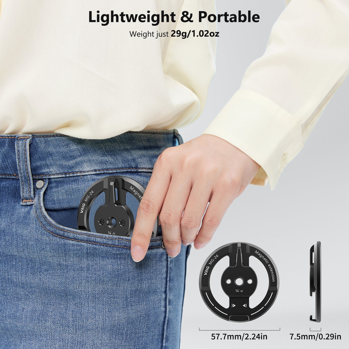 VRIG MG-24 Magnetic Phone Tripod Mount Adapter with Adhesive Magnetic Ring Compatible with MagSafe iPhone 15 Pro Max 15 Plus 14 13 12, 1/4" Thread for iPhone Video Recording Selfie Stick Ring Light