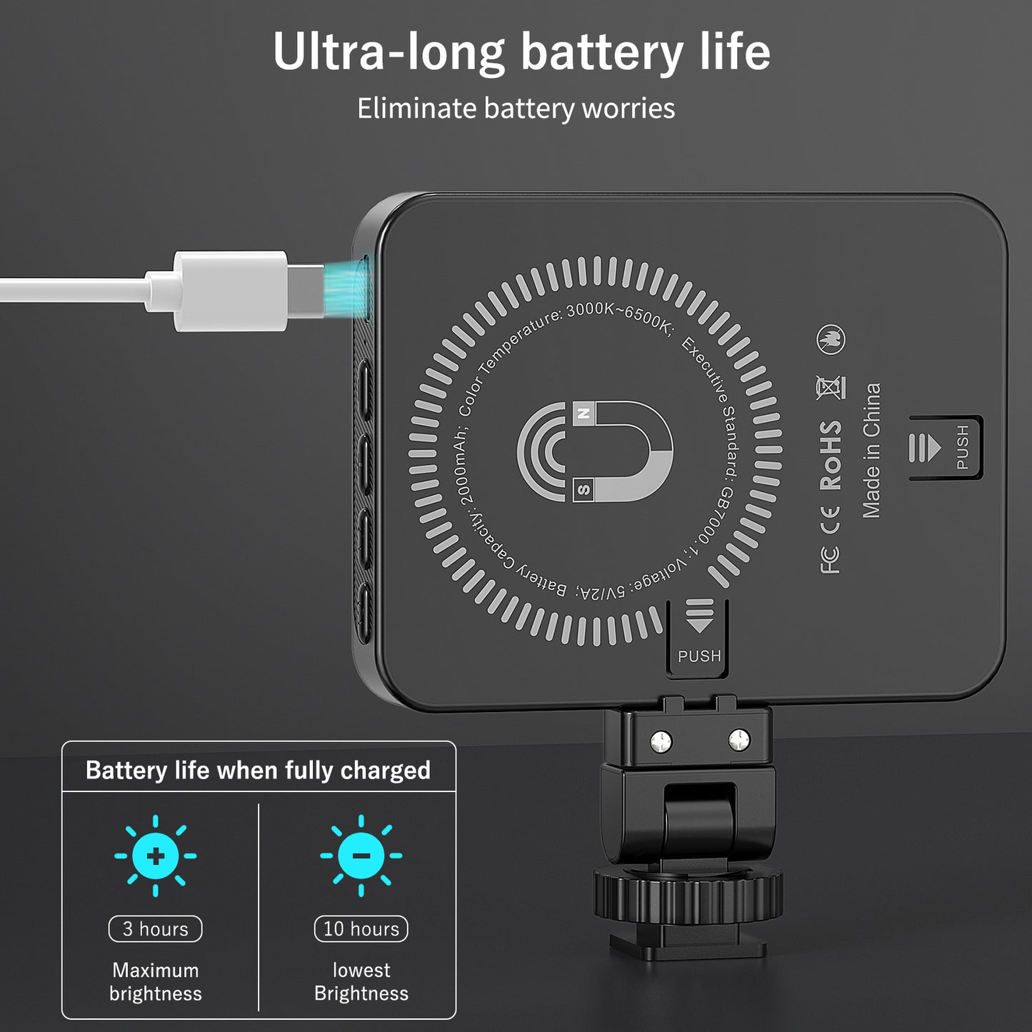VRIG FD-128 Selfie Light Cell Phone, 128LED Rechargeable Cold Boat Clip1/4 Screw Holes, 3000K–6500K 3 Light Modes, Portable Photo Light for Cell Phone/Laptop/Tablet Black