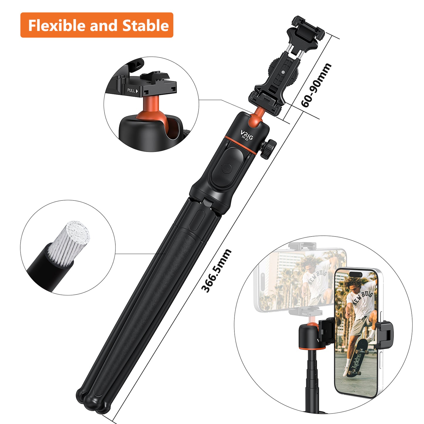 VRIG tp-22 Flexible Tripod with Remote, Camera Tripod Stand with Hidden Phone Holder