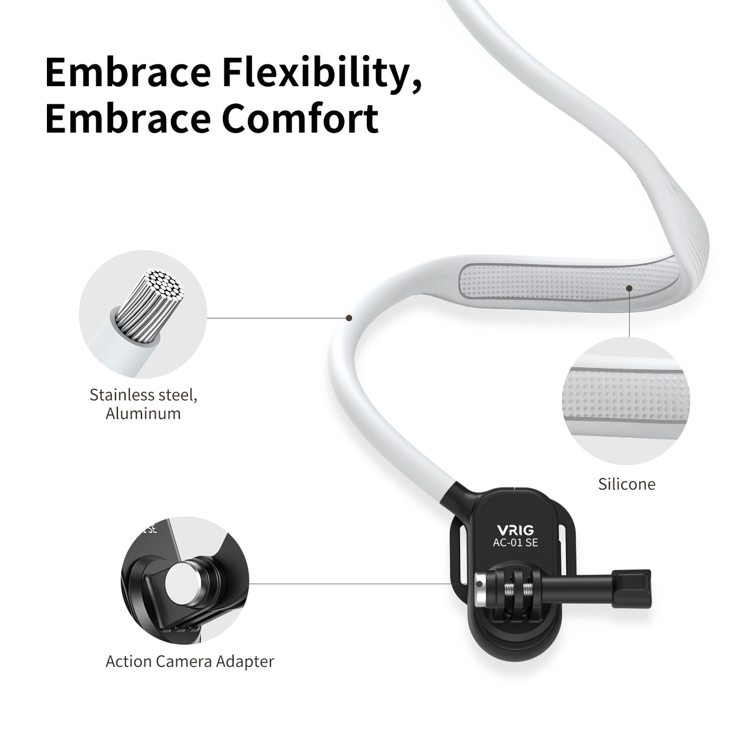 VRIG AC-01 SE Necklace Mount,Free Variation, Horizontal Photography, Multi Angle Adjustable to Prevent Falling, Durability DJI OSMO Action 5 Pro/4/3 for Hero13/12/11for 360x4X3X2ONE RS Ace Pro