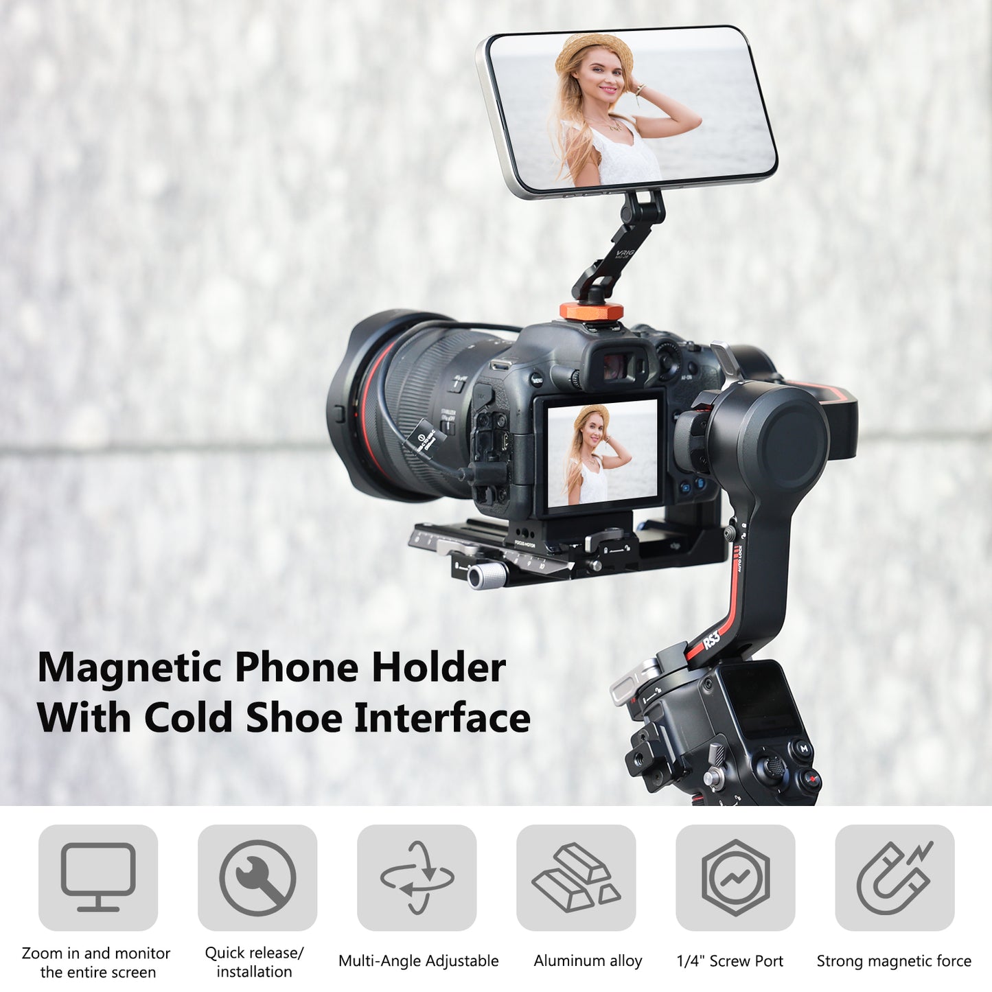 VRIG MG-28 Cold Shoe Phone Mount Holder, Tripod Mount for iPhone Magsafe Magnetic Hot Shoe Camera Adapter with 1/4" Screw Hole for Magsafe Tripod Mount for 16/15/14/13 Series