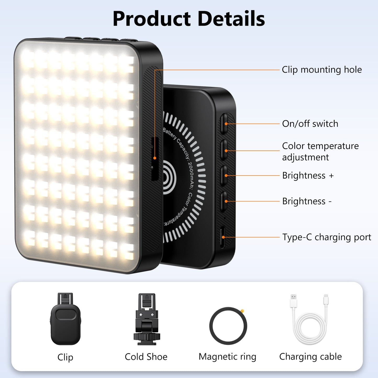 VRIG Magnetic Selfie Light, 128 LED Phone Light with Metal Cold Shoe & Clip, Rechargeable 360° 3 Color Modes Fill Light for Phone Android Camera iPad Laptop for Makeup TikTok Selfie Vlog