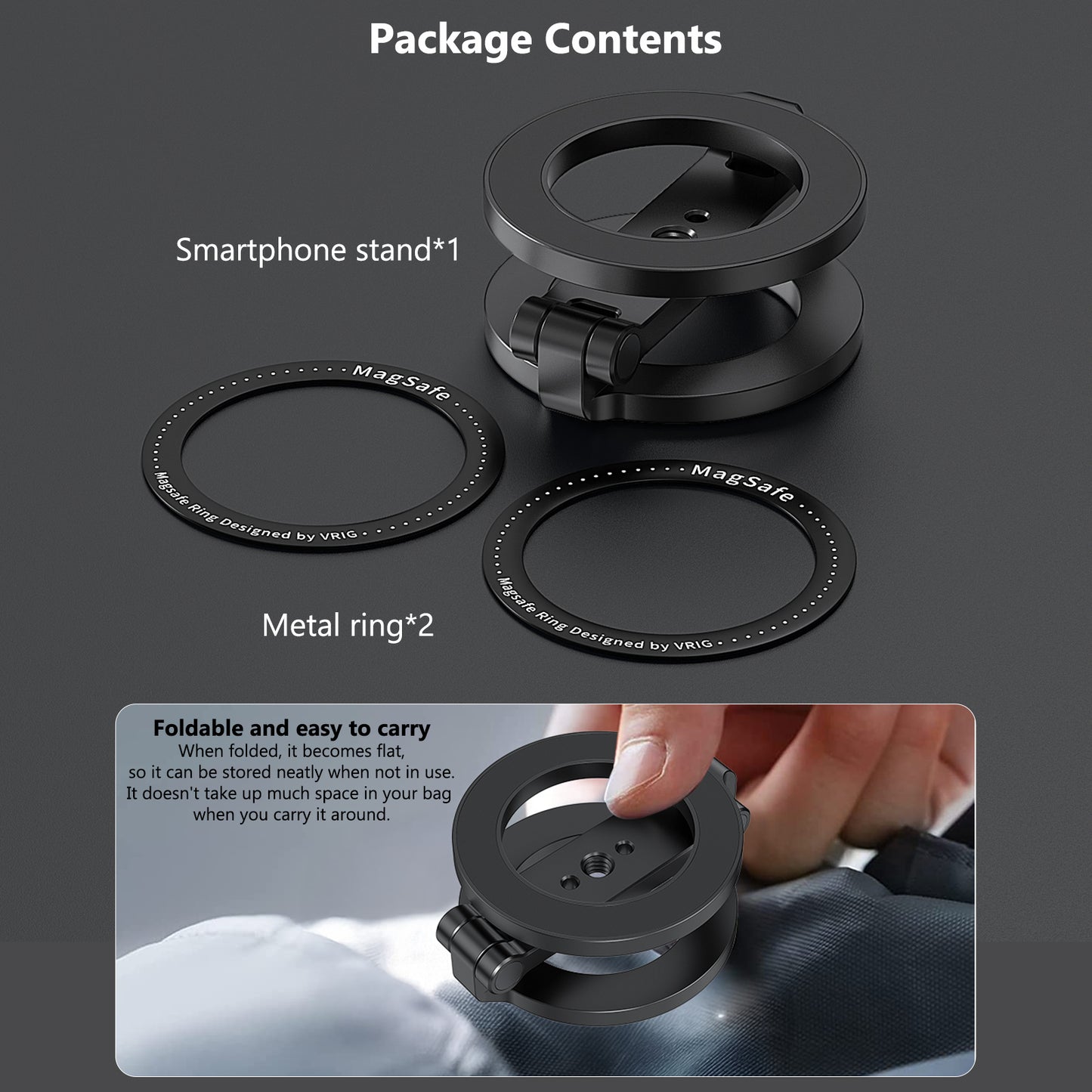 VRIG MG-26 Dual Magnetic Phone Holder Compatiable with Magnetic for iPhone 16 15 14 13 12 Pro Max Plus Series, 1/4" Screw Tripod Mount, Gym Magnetic Phone Stand Travel
