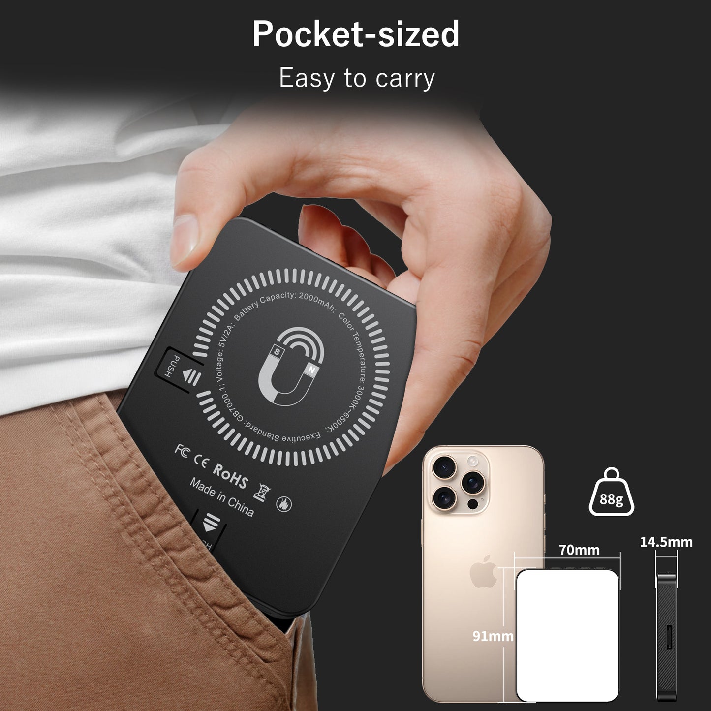 VRIG FD-128 Selfie Light Cell Phone, 128LED Rechargeable Cold Boat Clip1/4 Screw Holes, 3000K–6500K 3 Light Modes, Portable Photo Light for Cell Phone/Laptop/Tablet Black