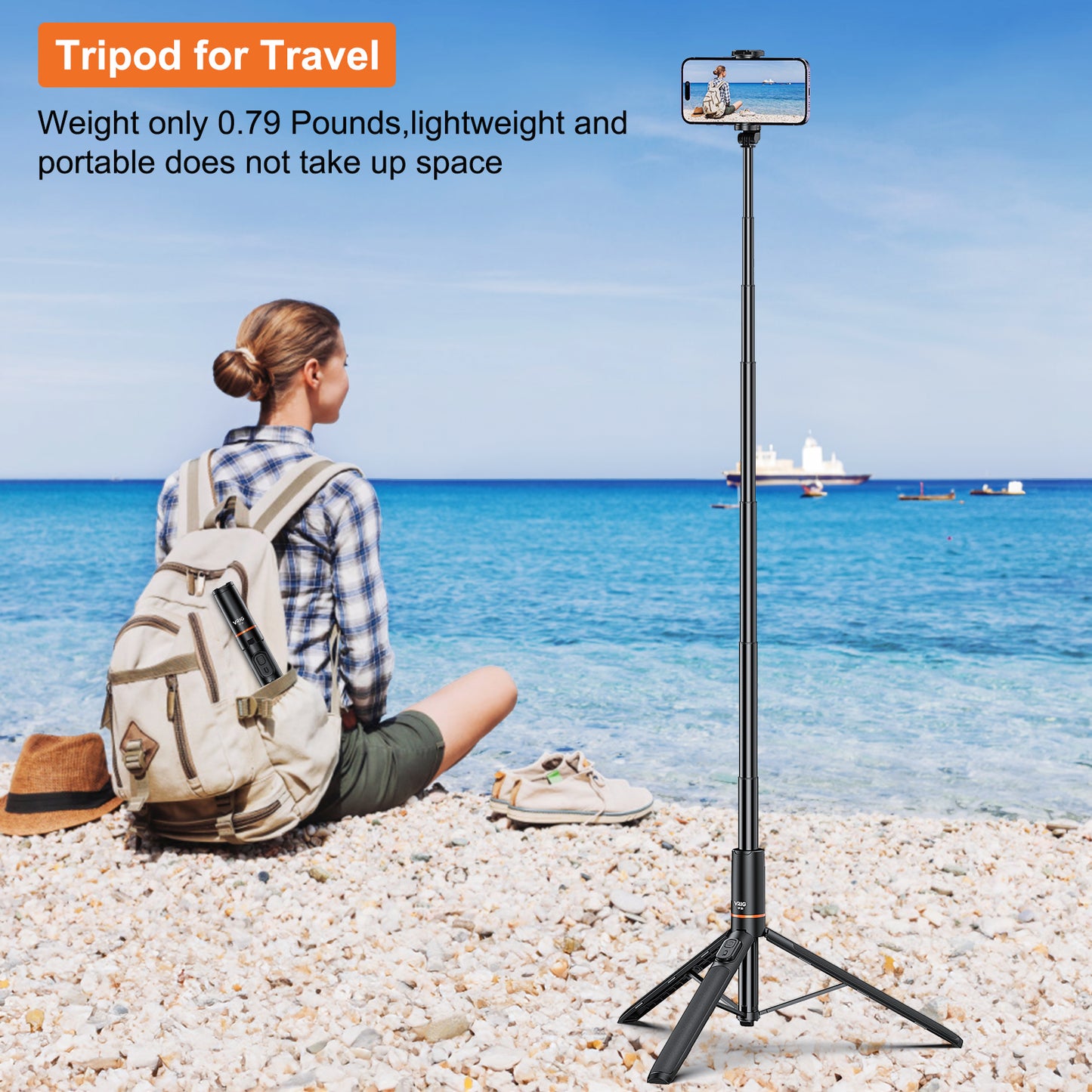 VRIG TP-20 63" Extendable Selfie Stick Tripod,All-in-1 Extendable Cell Phone Tripod Stand with Integrated Remote,Portable,Lightweight,Extendable Phone Tripod for iPhone/Android