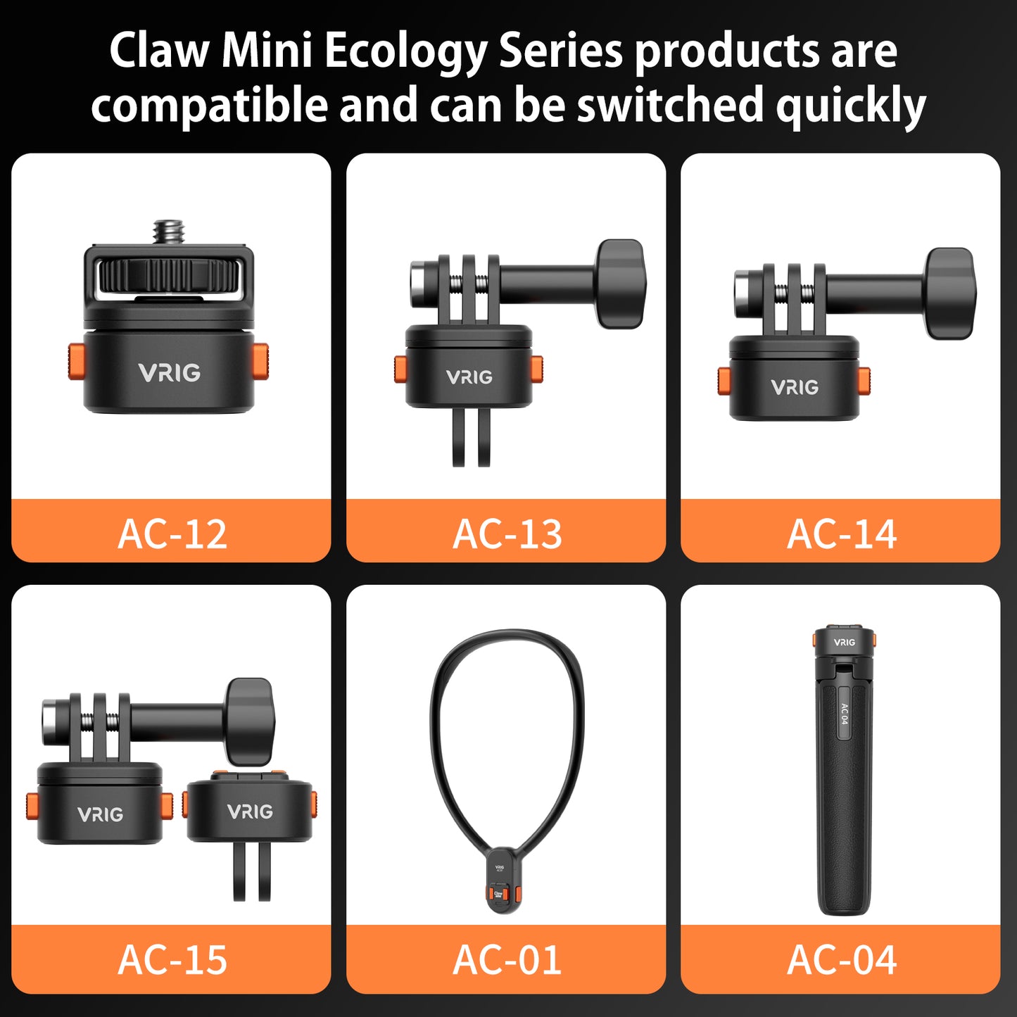 VRIG AC13 Quick Release Base Mount for GoPro, Magnetic Tripod Mount Adapter Compatible withGoPro Hero 13/12/11/10 Black, Akaso, Insta, DJI and More (Magnetic Accessories)