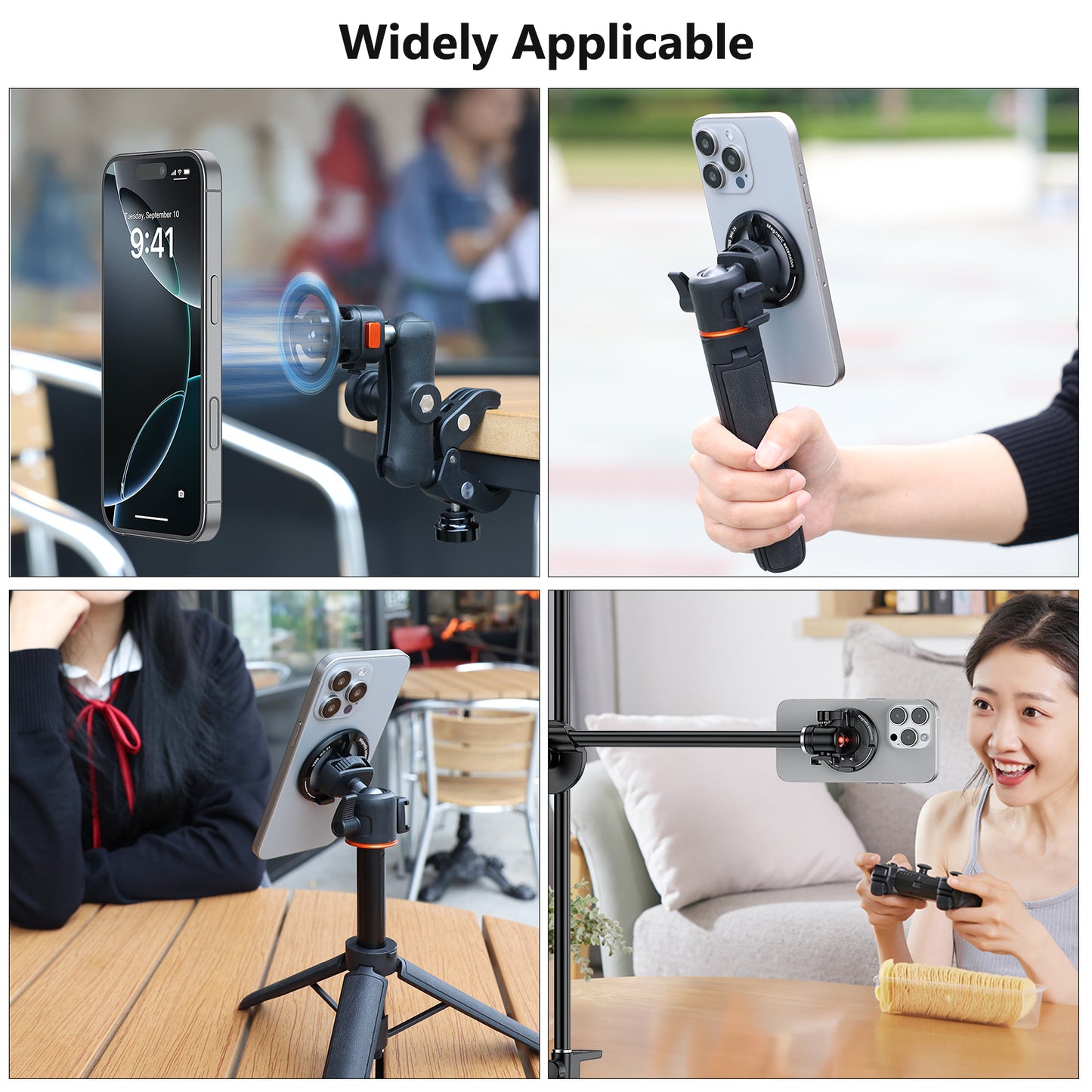 VRIG MG-24 Magnetic Phone Tripod Mount Adapter with Adhesive Magnetic Ring Compatible with MagSafe iPhone 15 Pro Max 15 Plus 14 13 12, 1/4" Thread for iPhone Video Recording Selfie Stick Ring Light