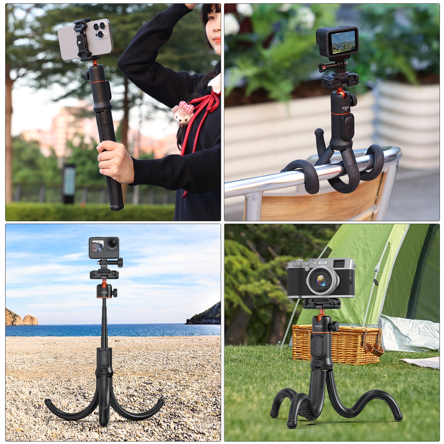 VRIG tp-22 Flexible Tripod with Remote, Camera Tripod Stand with Hidden Phone Holder